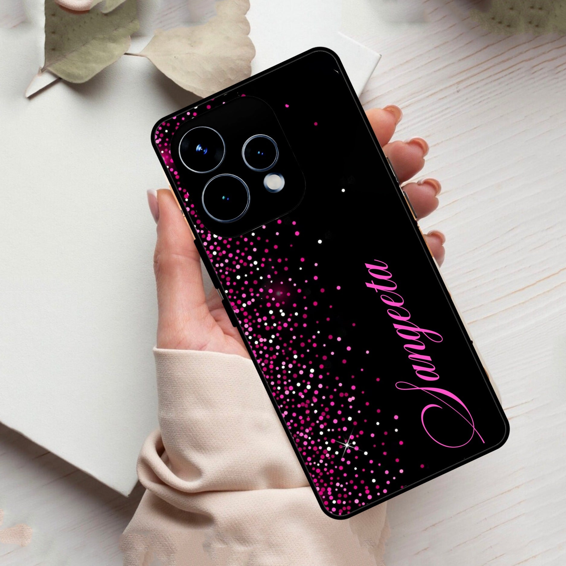 Pink Glitter Customize Glass Case Cover For Oppo