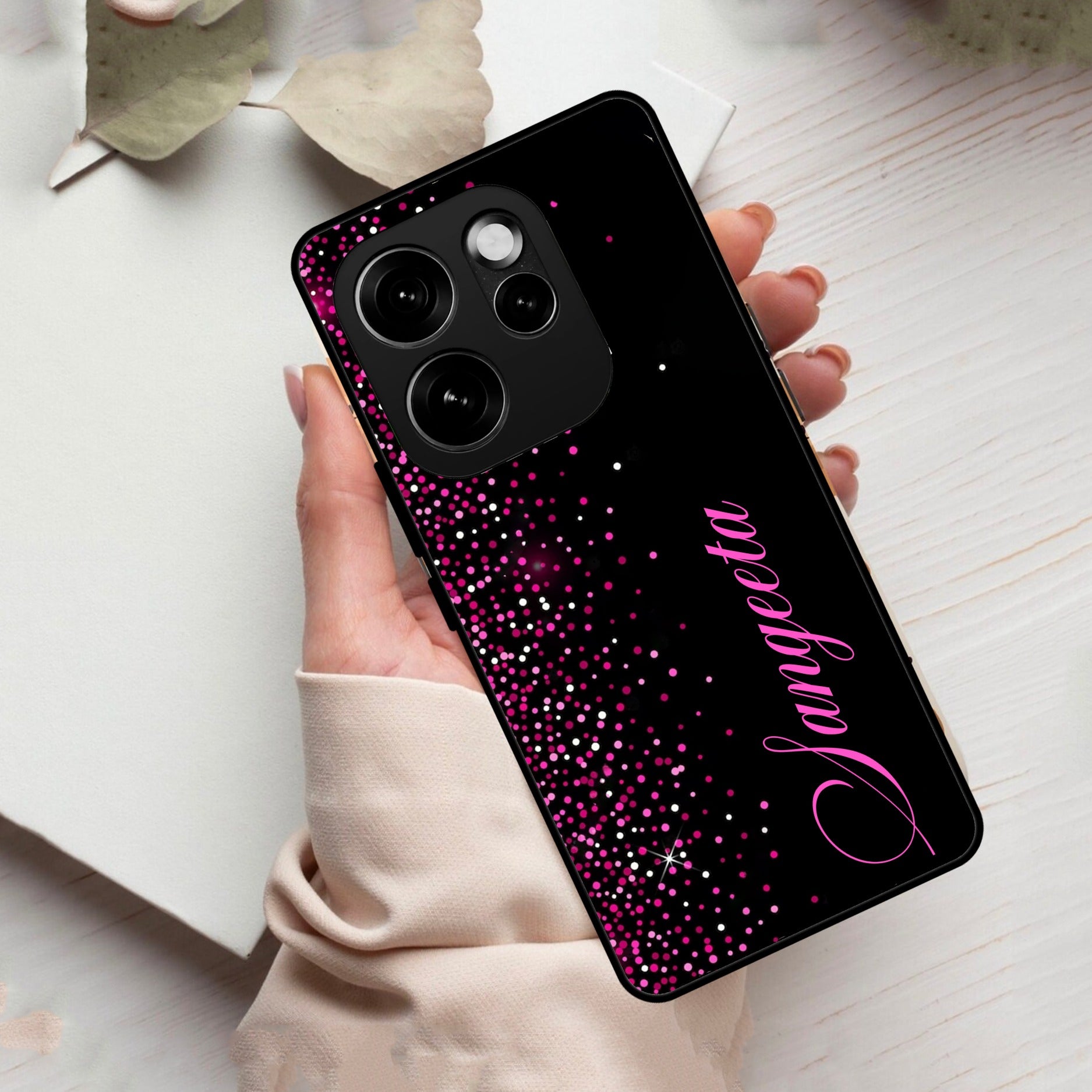 Pink Glitter Customize Glass Case Cover For Oppo