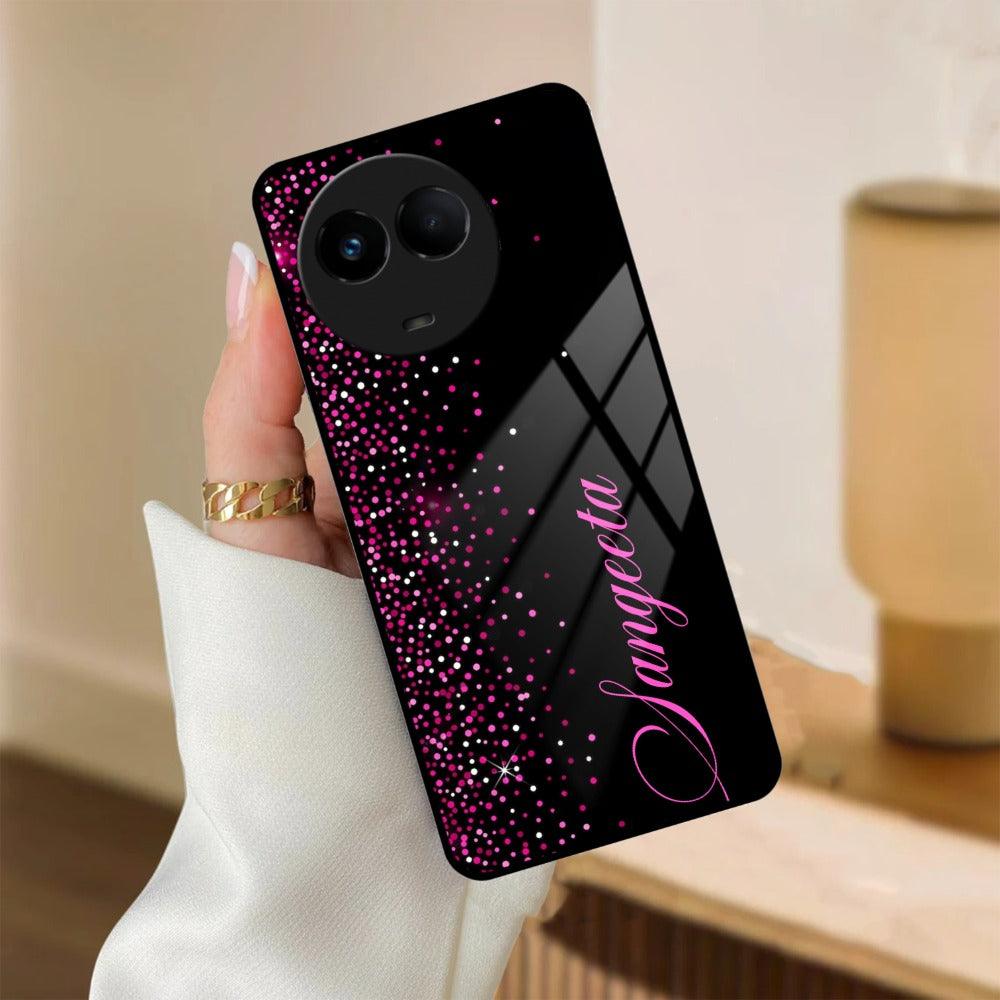 Pink Glitter Customize Glass Case Cover For Realme/Narzo