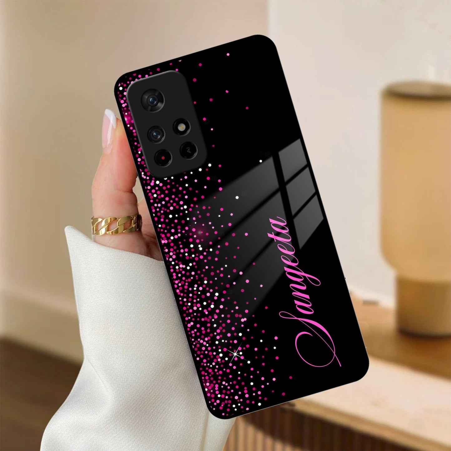 Pink Glitter Customize Glass Case Cover For Redmi/Xiaomi