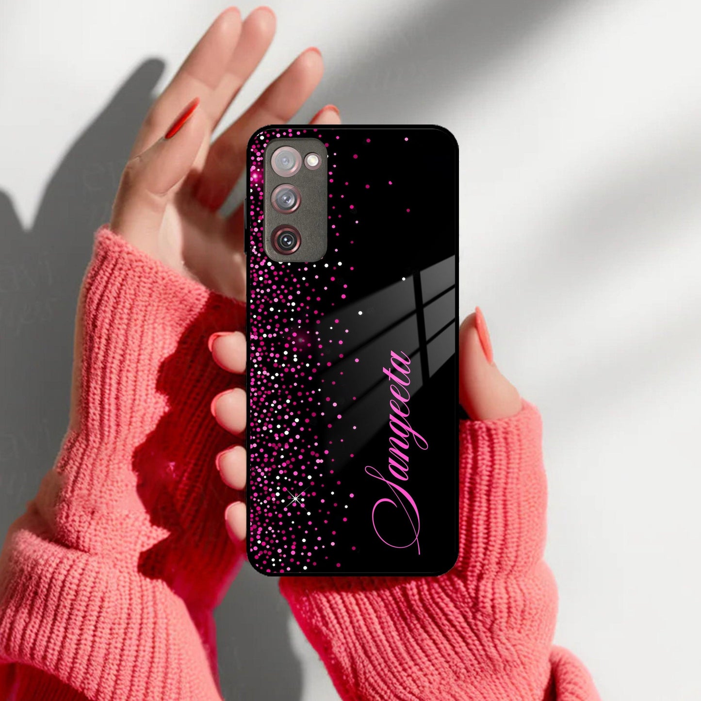 Pink Glitter Customize Glass Case Cover For Samsung