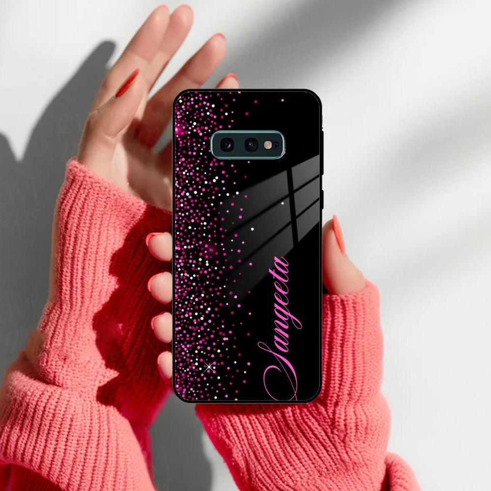 Pink Glitter Customize Glass Case Cover For Samsung
