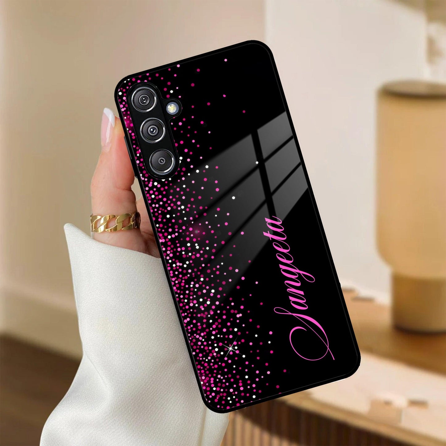 Pink Glitter Customize Glass Case Cover For Samsung