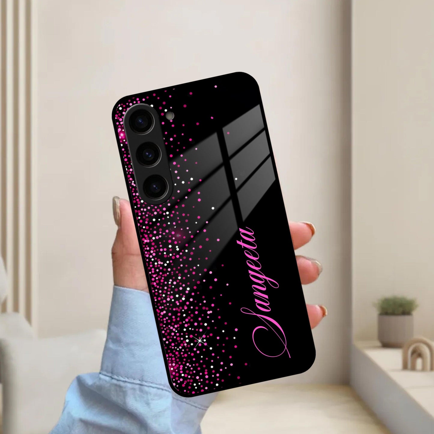 Pink Glitter Customize Glass Case Cover For Samsung