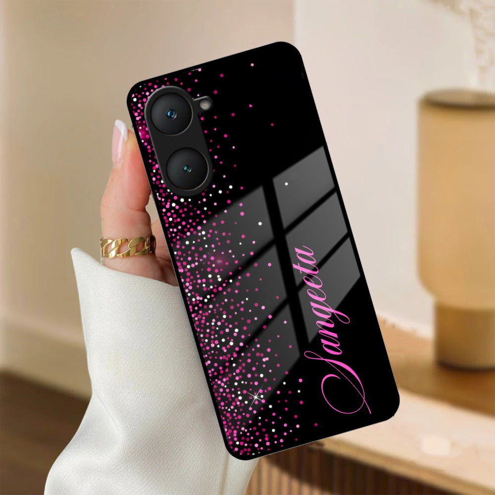 Pink Glitter Customize Glass Case Cover For Vivo