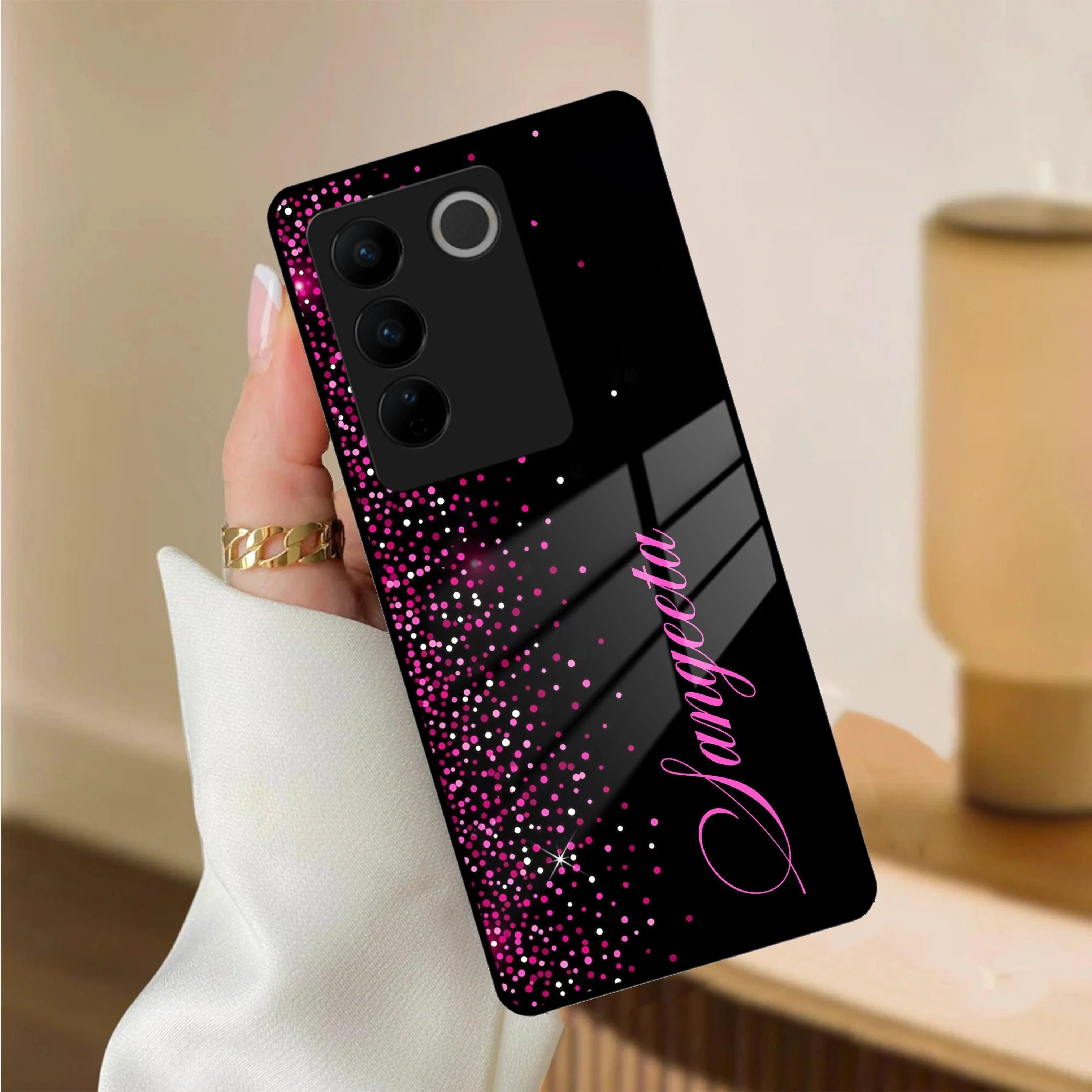 Pink Glitter Customize Glass Case Cover For Vivo - ShopOnCliQ