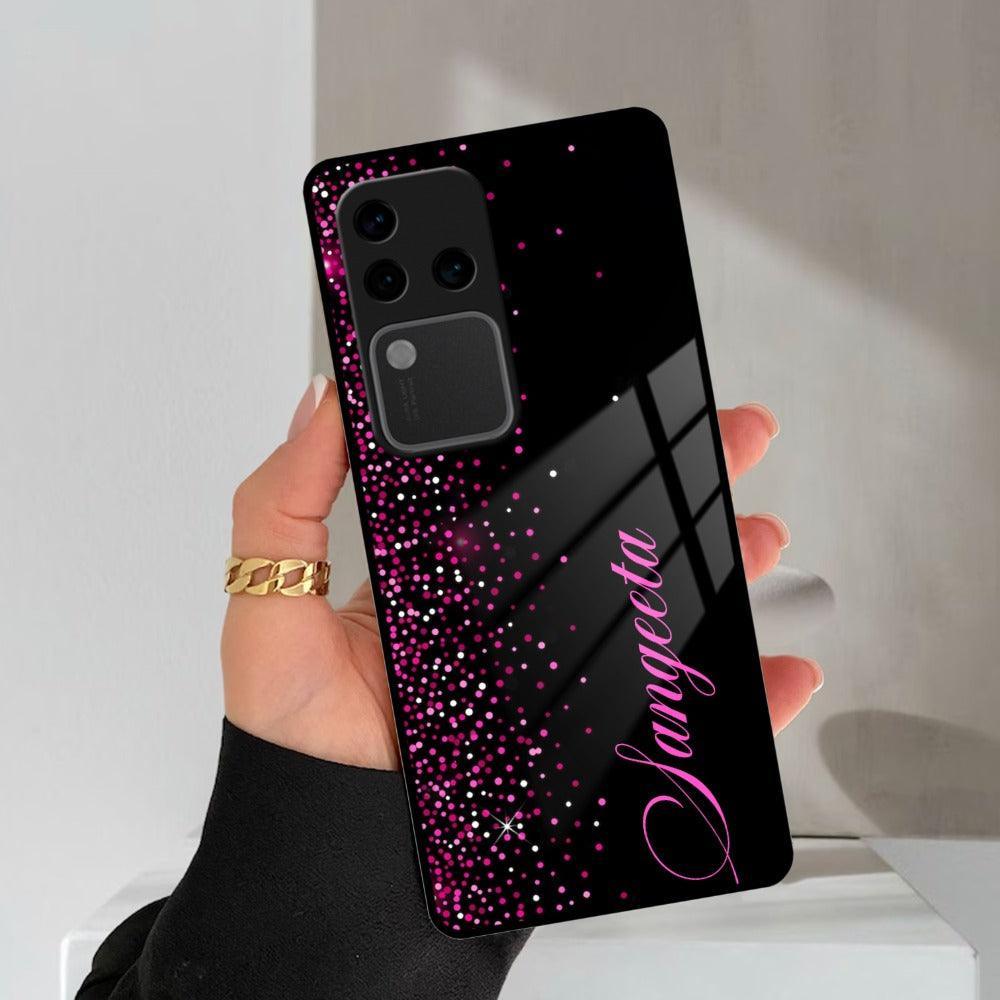 Pink Glitter Customize Glass Case Cover For Vivo