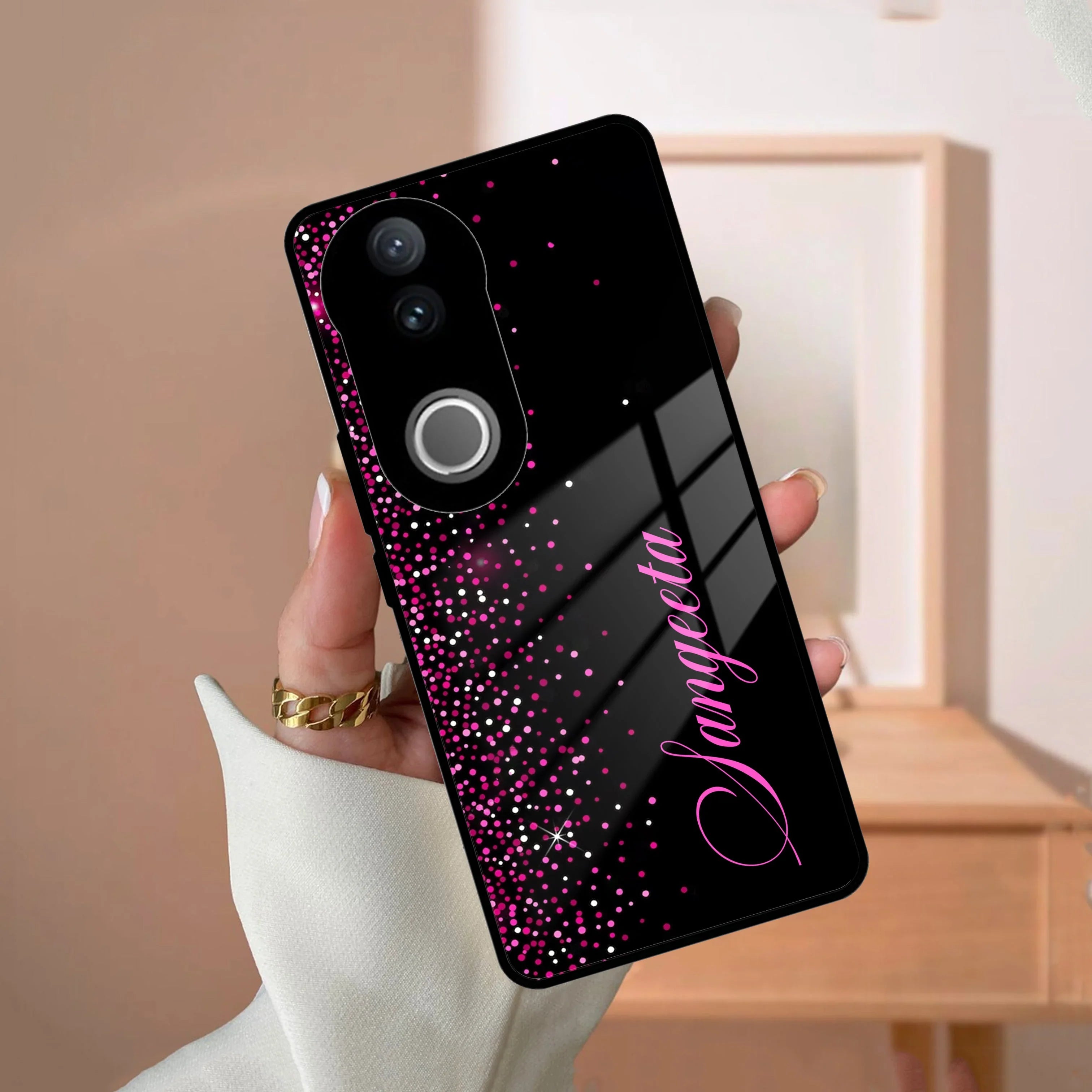 Pink Glitter Customize Glass Case Cover For Vivo - ShopOnCliQ