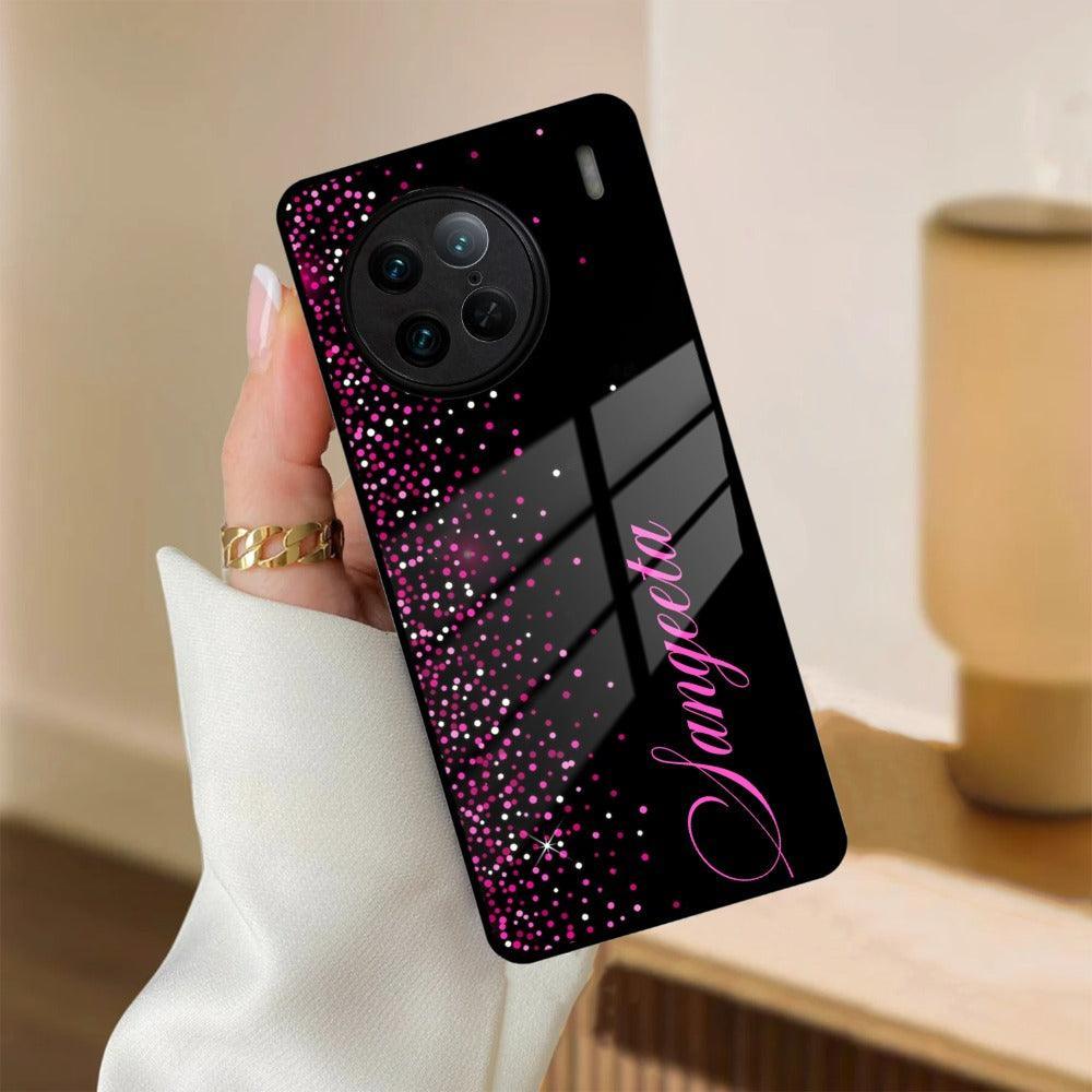 Pink Glitter Customize Glass Case Cover For Vivo