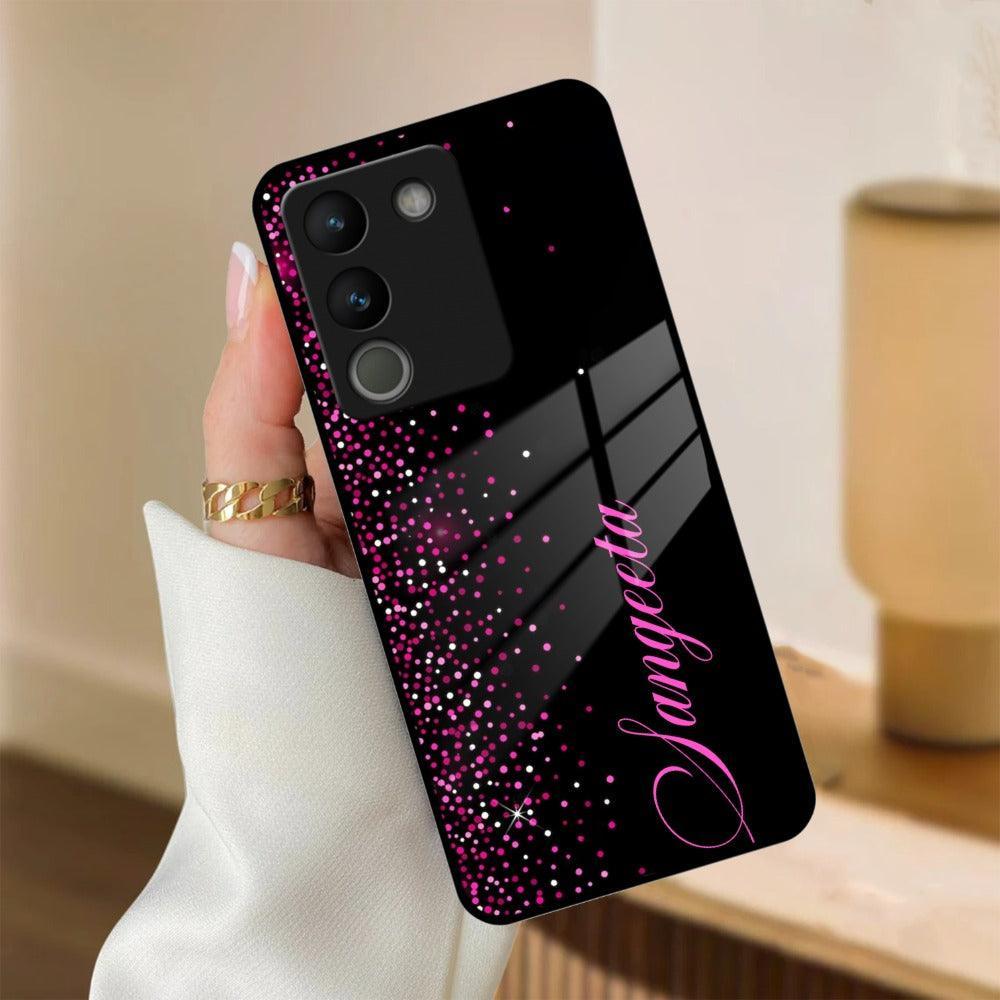 Pink Glitter Customize Glass Case Cover For Vivo