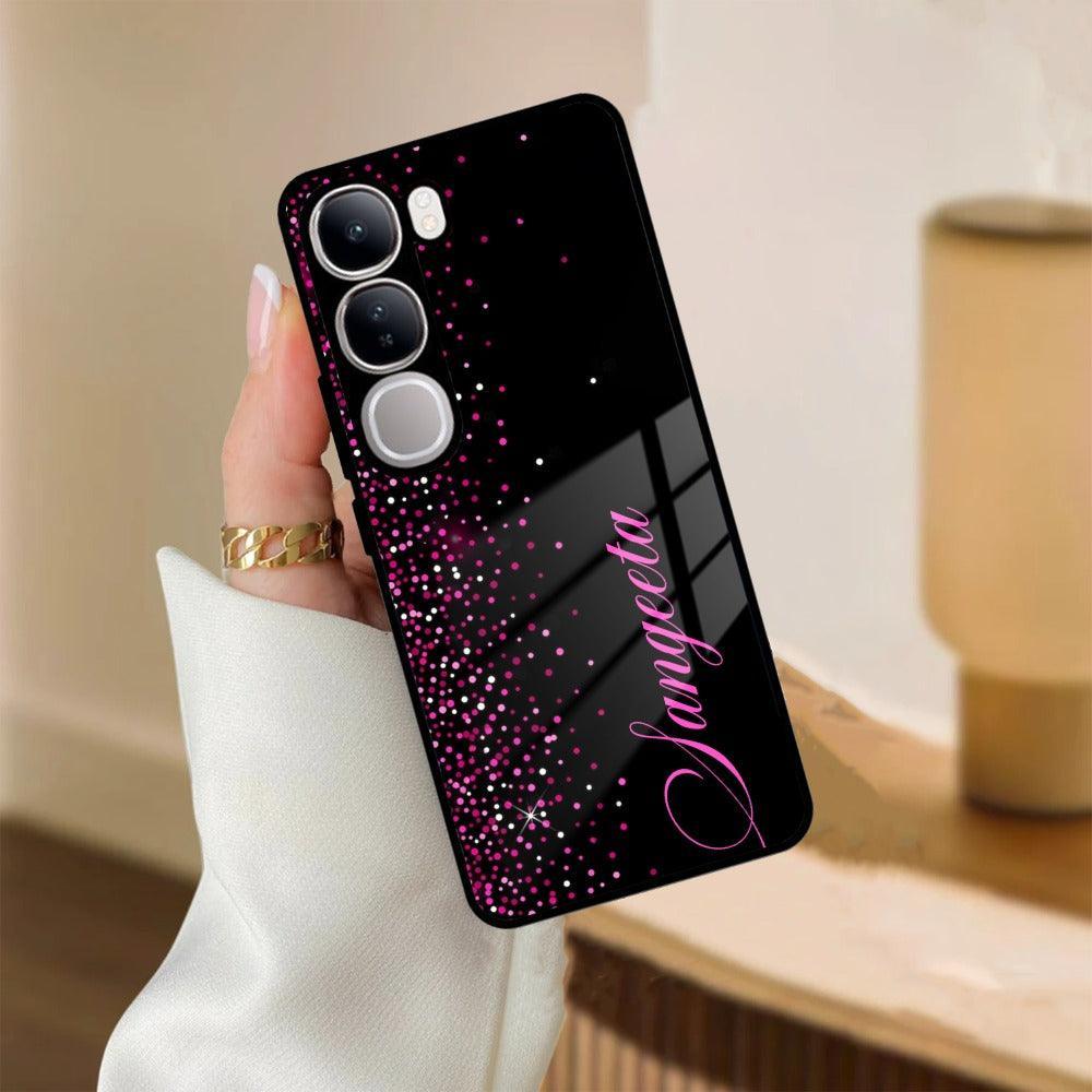 Pink Glitter Customize Glass Case Cover For Vivo