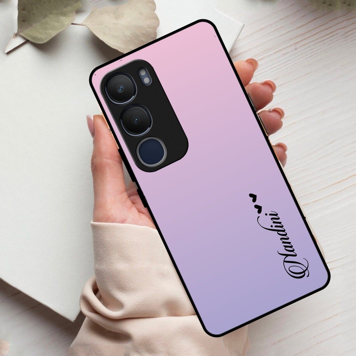 Pink Gradient Glass Case Cover For Vivo