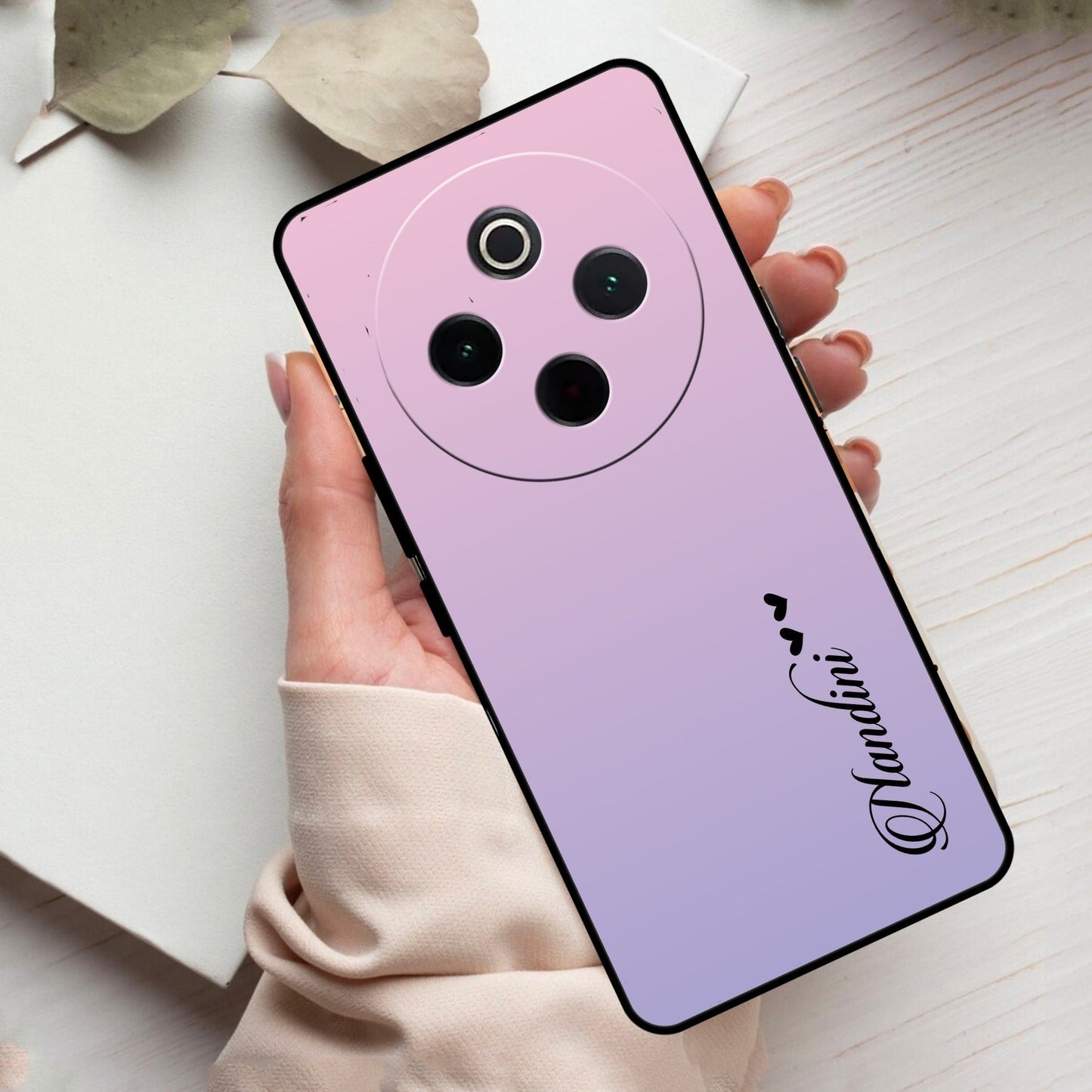 Pink Gradient Glass Case Cover For Vivo