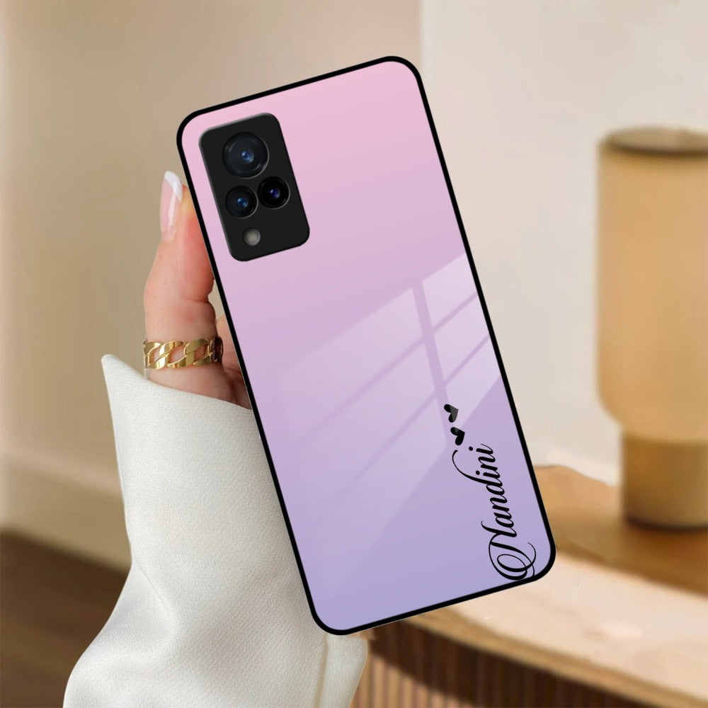 Pink Gradient Glass Case Cover For Vivo