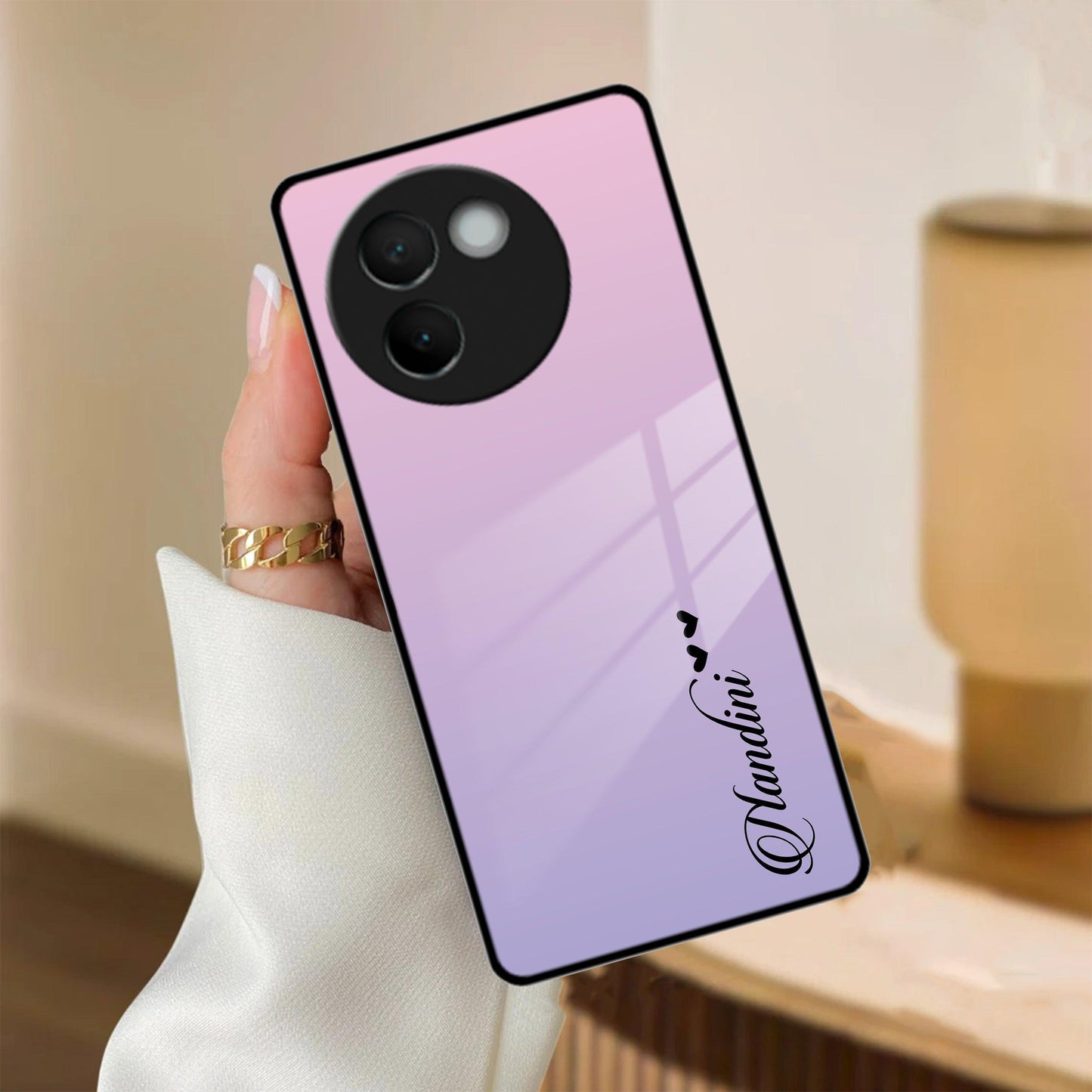 Pink Gradient Glass Case Cover For Vivo