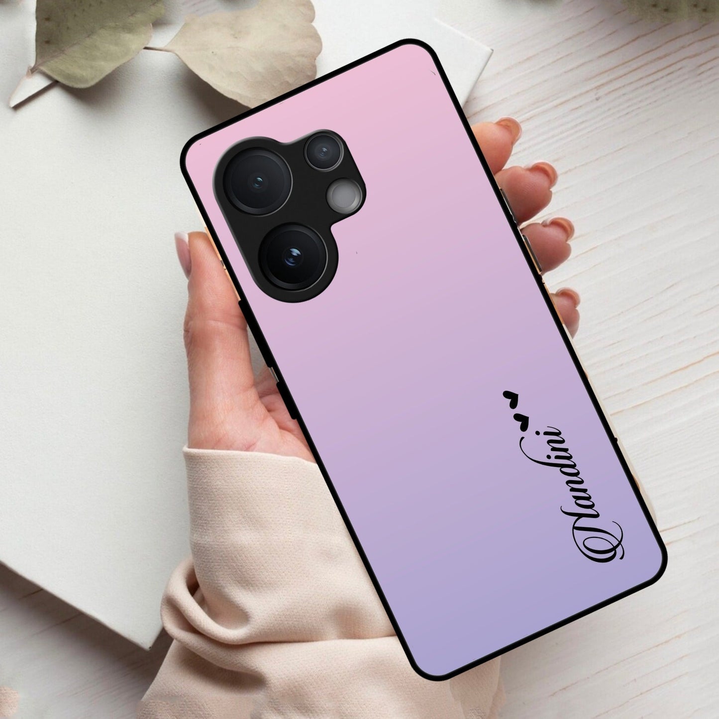 Pink Gradient Glass Case Cover For Vivo