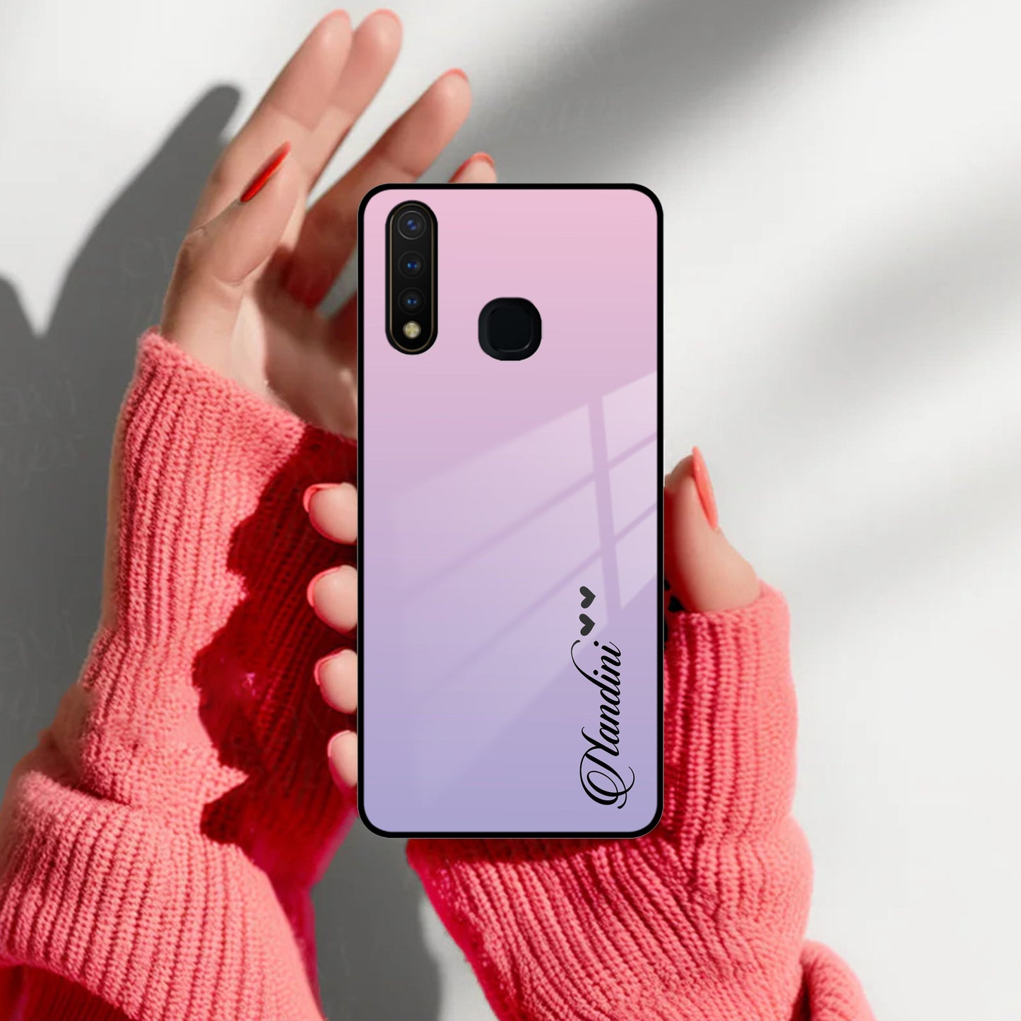 Pink Gradient Glass Case Cover For Vivo