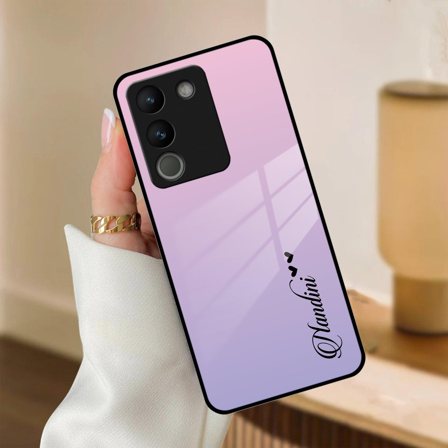 Pink Gradient Glass Case Cover For Vivo