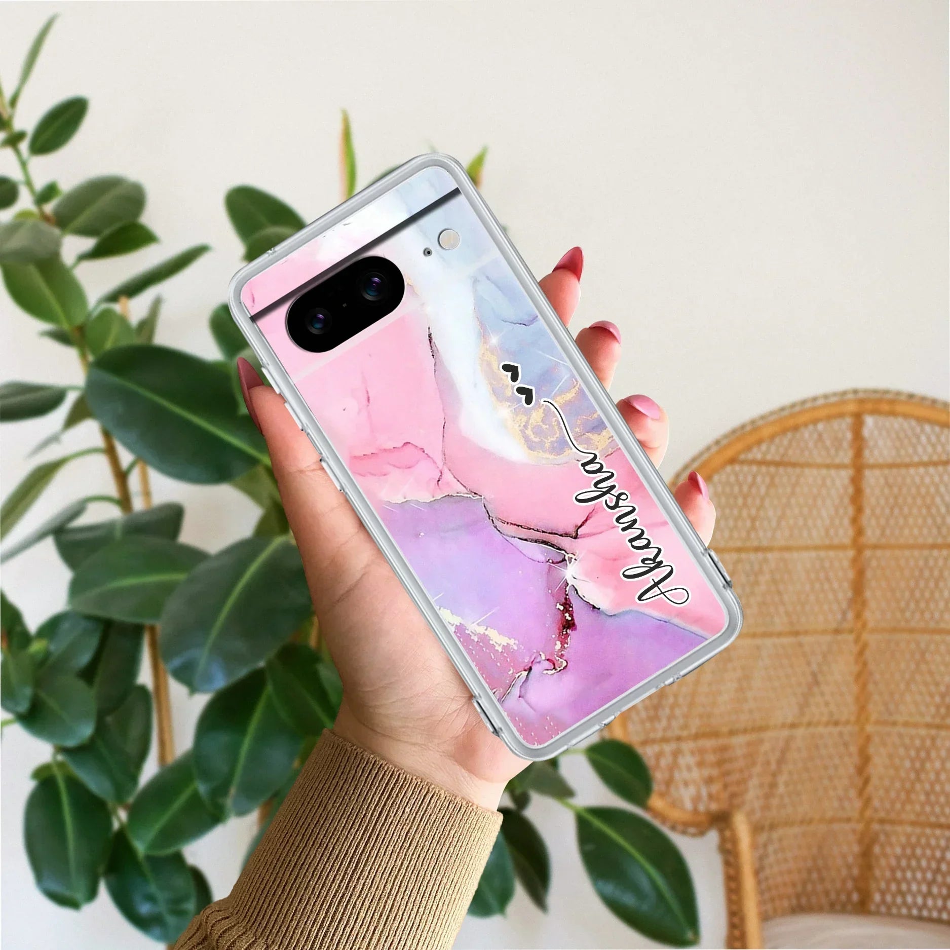 Pink Gradient Marble Customize Transparent Silicon Case For Google Pixel 8 5G