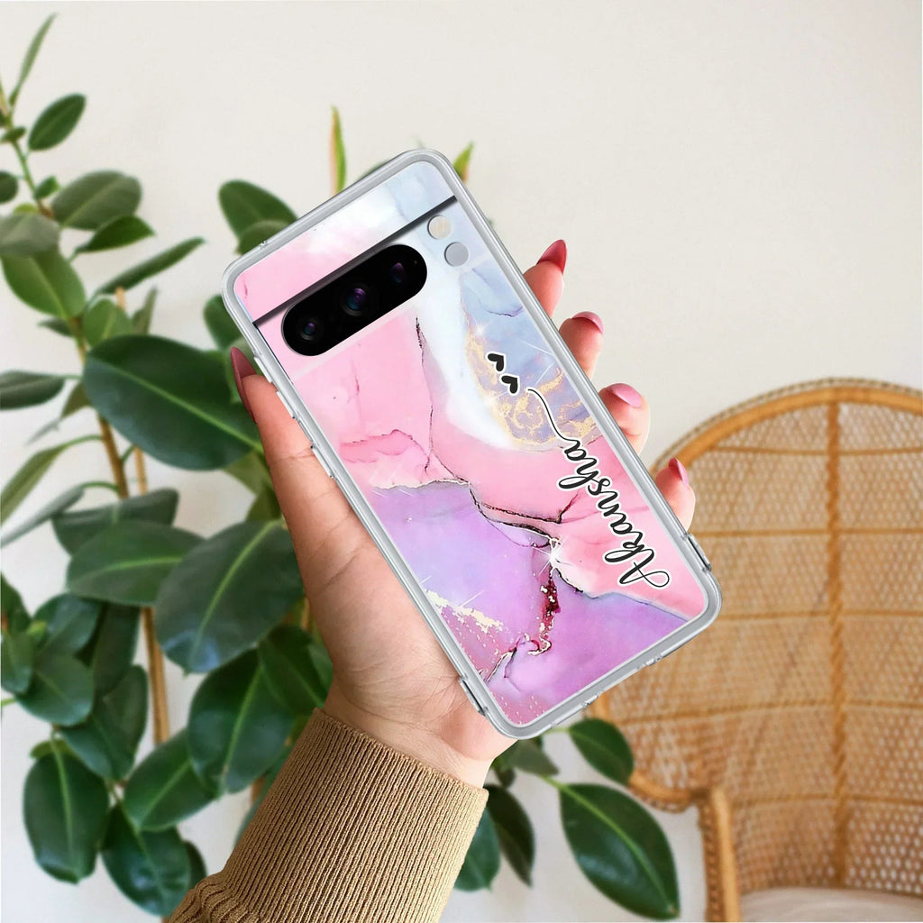 Pink Gradient Marble Customize Transparent Silicon Case For Google Pixel 8 Pro 5G