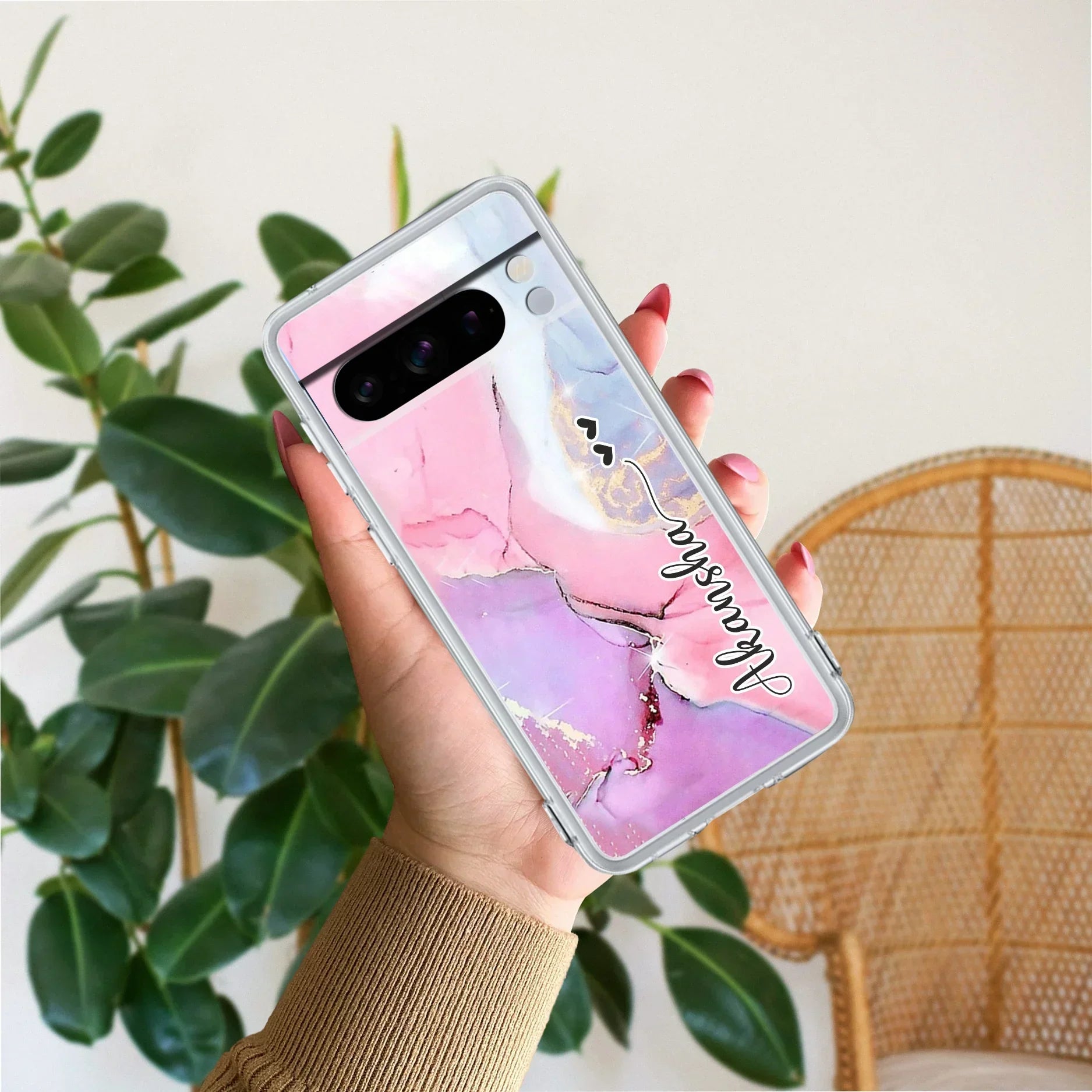 Pink Gradient Marble Customize Transparent Silicon Case For Google Pixel 8 Pro 5G