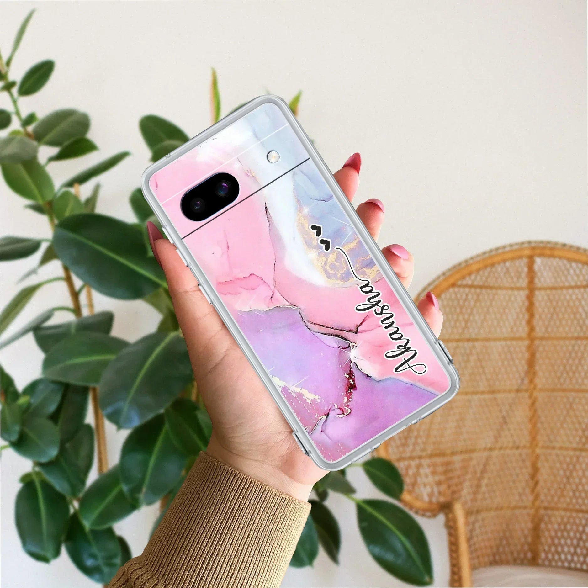 Pink Gradient Marble Customize Transparent Silicon Case For Google Pixel 8a 5G