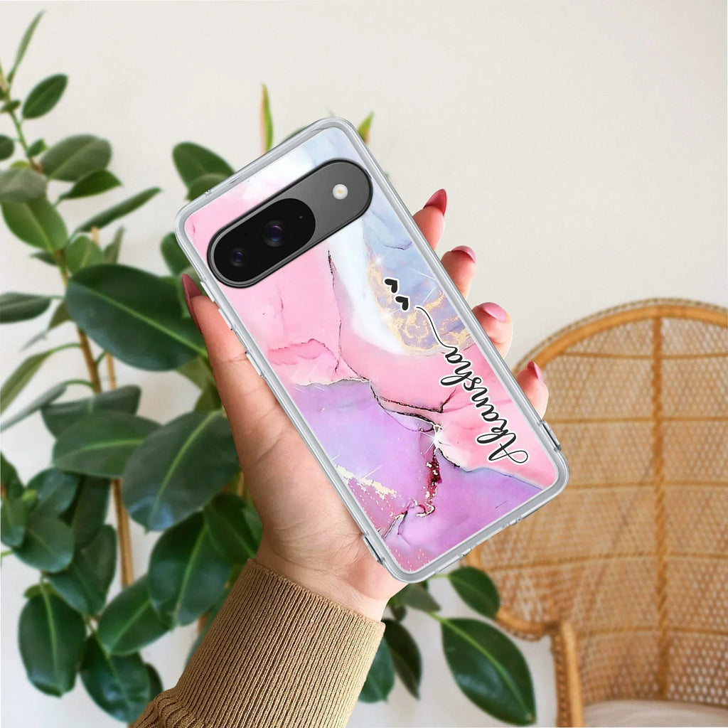 Pink Gradient Marble Customize Anti Yellow Case For Google Pixel 9