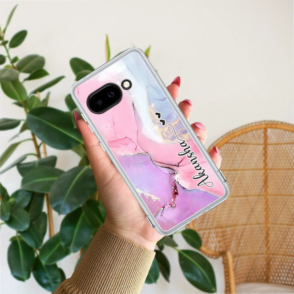Pink Gradient Marble Customize Anti Yellow Case For Google Pixel 9a 5G