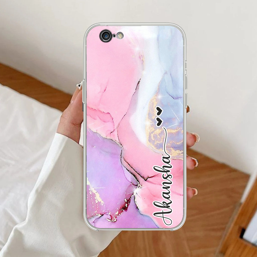 Pink Gradient Marble Customize Anti Yellow Clear Case For iPhone 7 / iPhone 8 / iPhone Se 2020