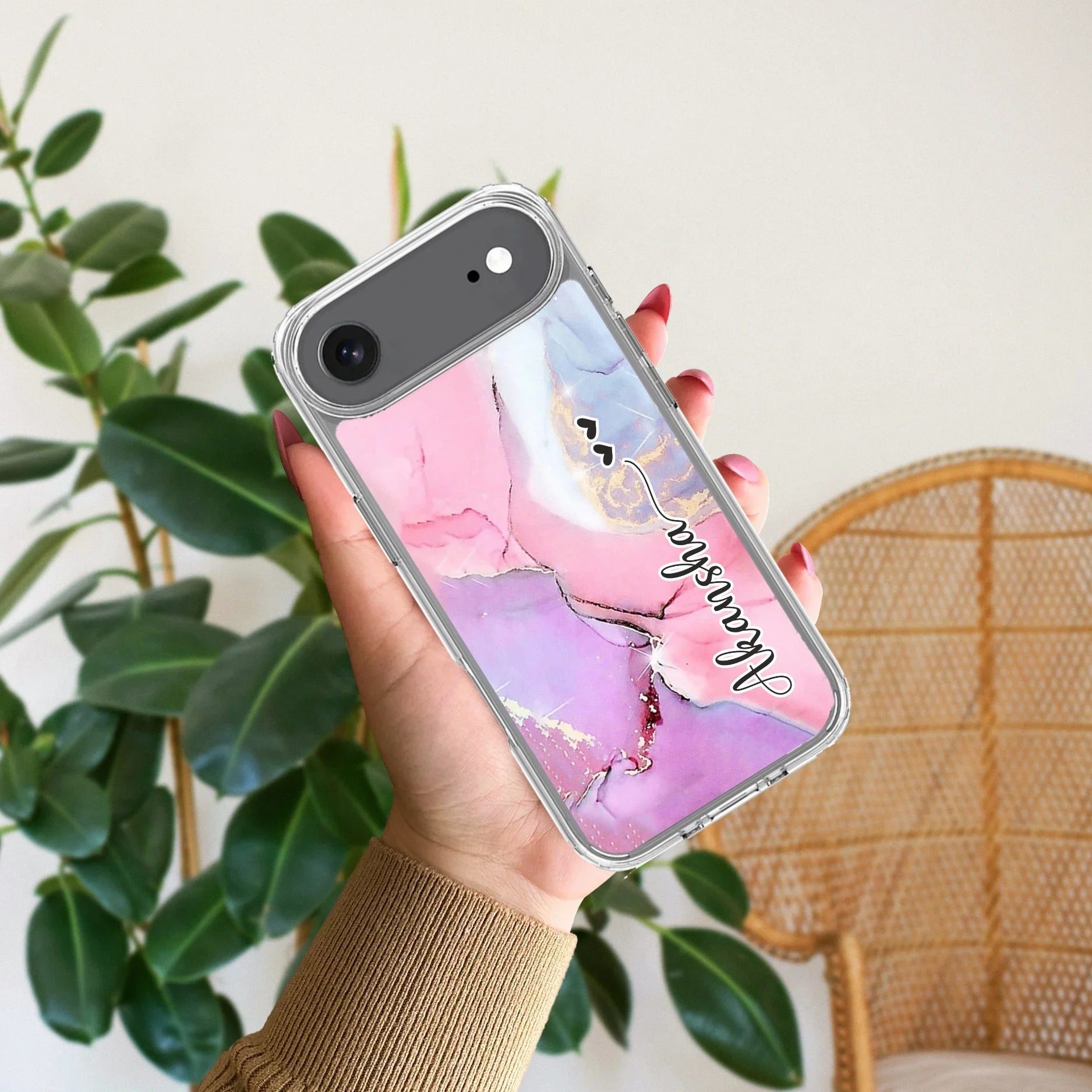 Pink Gradient Marble Customize Transparent Silicon Case For iPhone - ShopOnCliQ