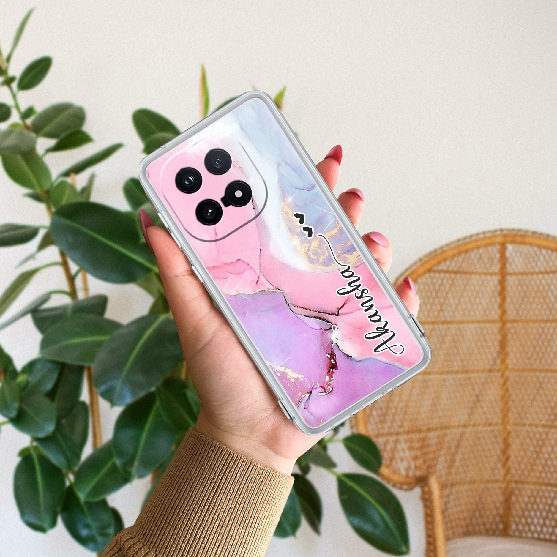 Pink Gradient Marble Customize Transparent Silicon Case For iQOO - ShopOnCliQ