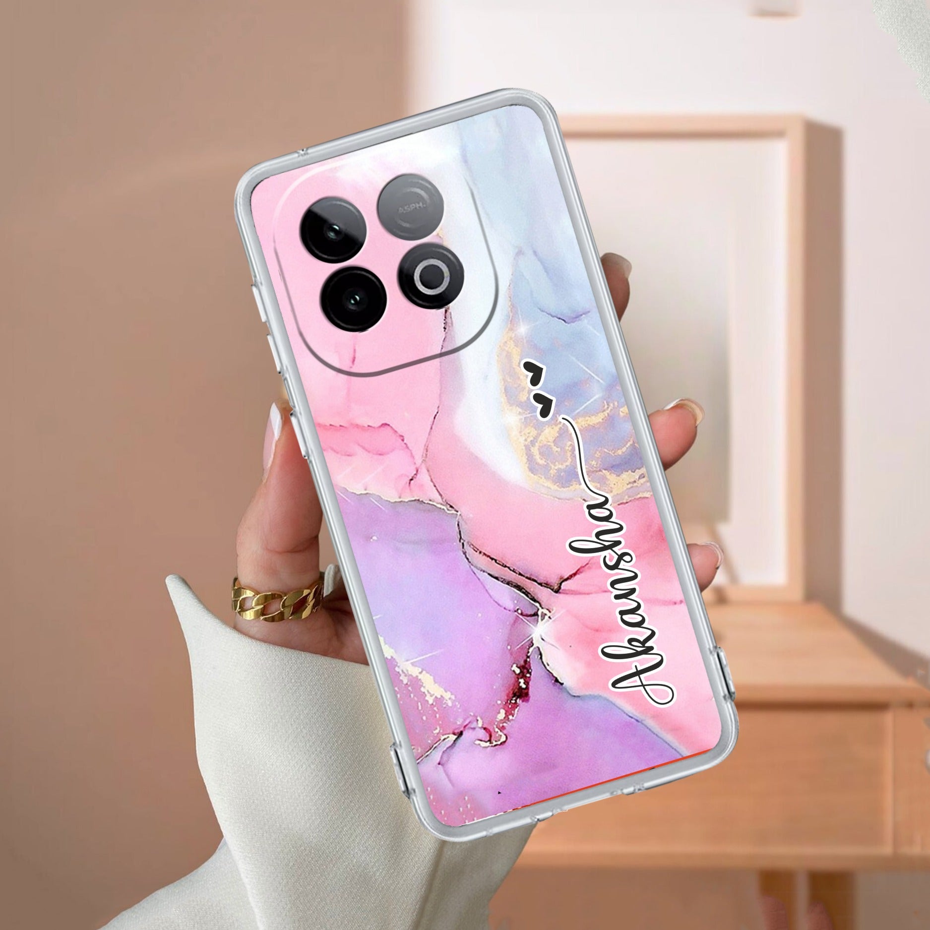 Pink Gradient Marble Customize Transparent Silicon Case For iQOO Neo 10 5G