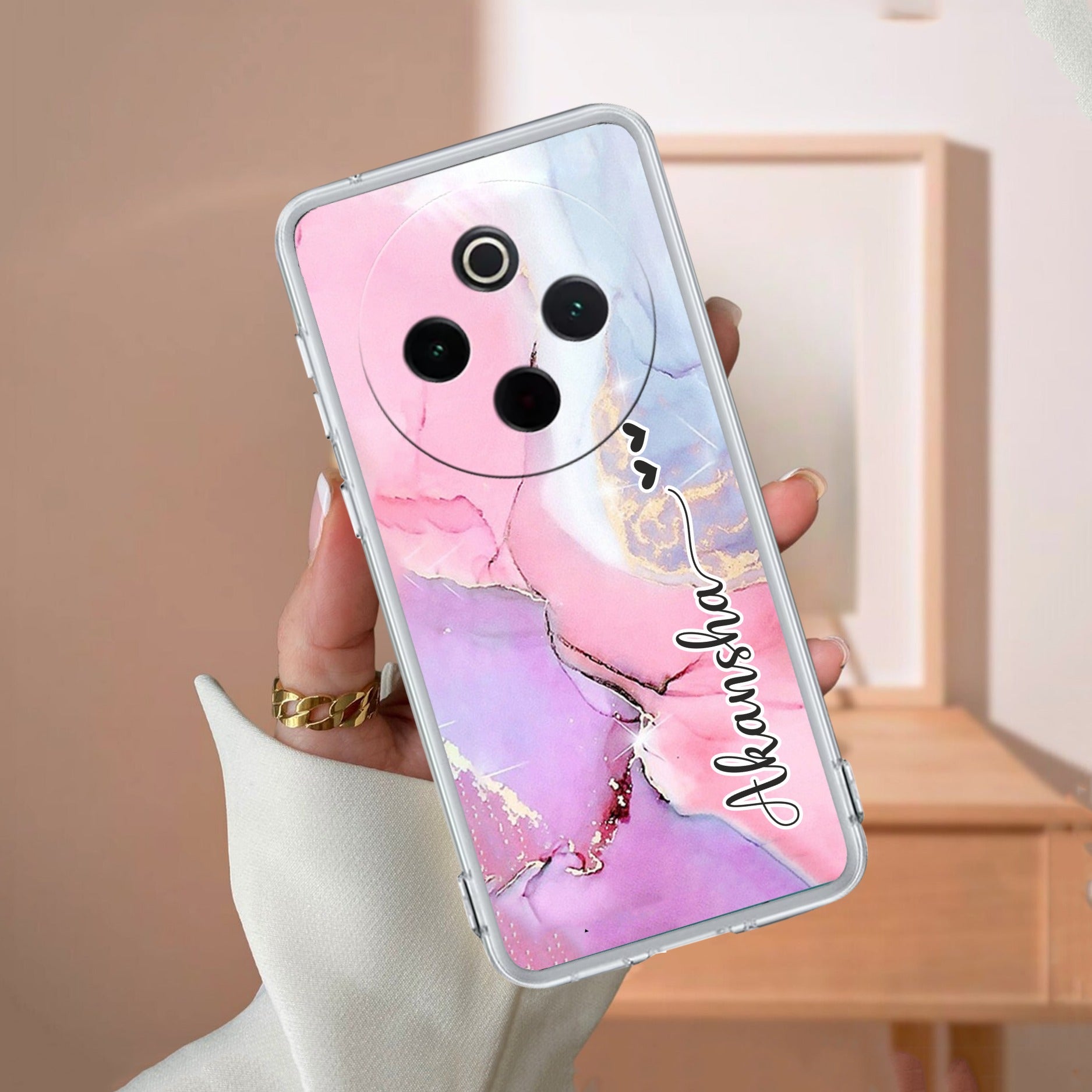 Pink Gradient Marble Customize Transparent Silicon Case For iQOO - ShopOnCliQ