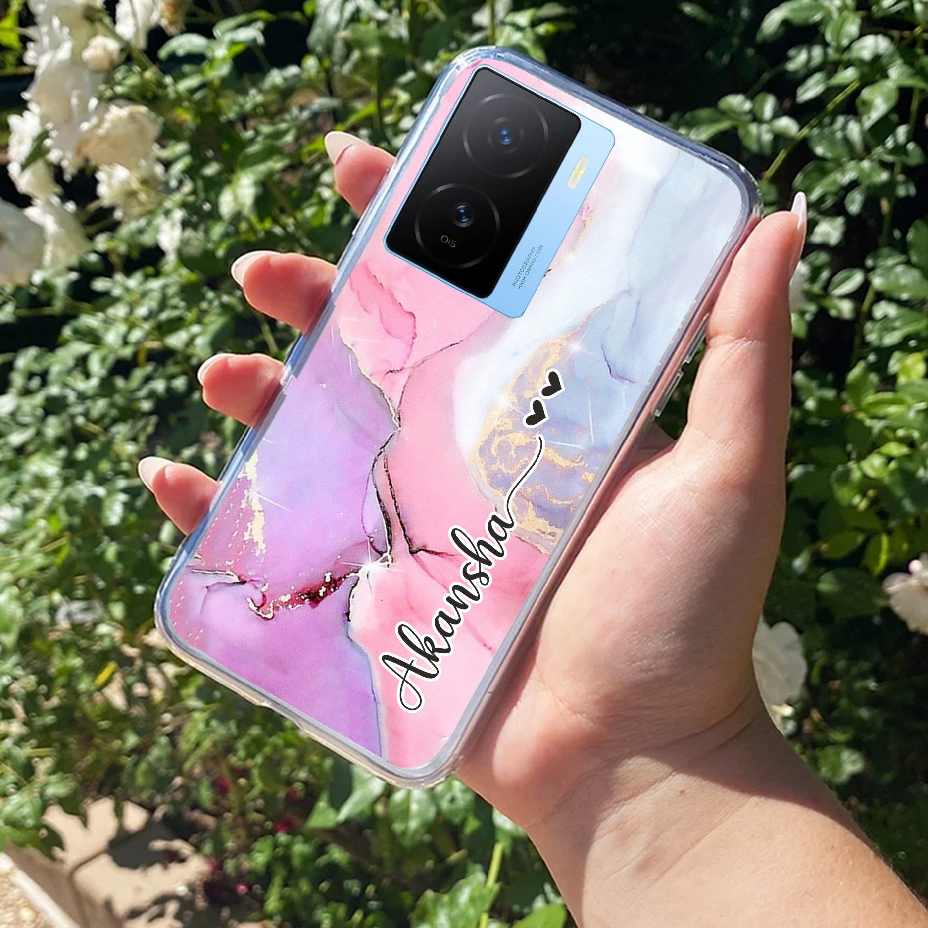 Pink Gradient Marble Customize Transparent Silicon Case For iQOO Z7s 5G