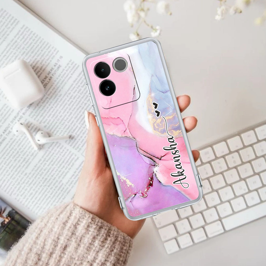 Pink Gradient Marble Customize Transparent Silicon Case For iQOO Z7 Pro 5G