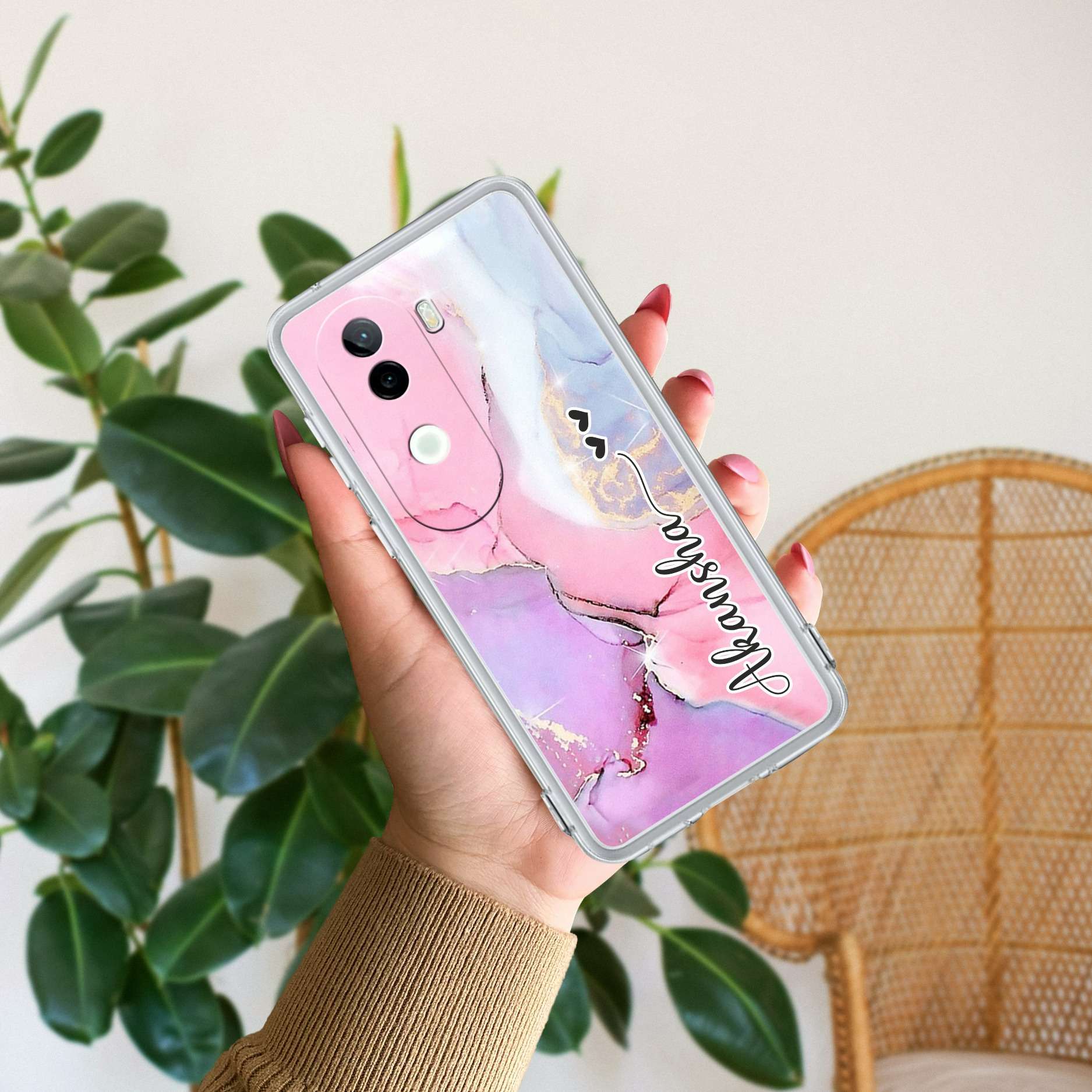 Pink Gradient Marble Customize Transparent Silicon Case For Vivo