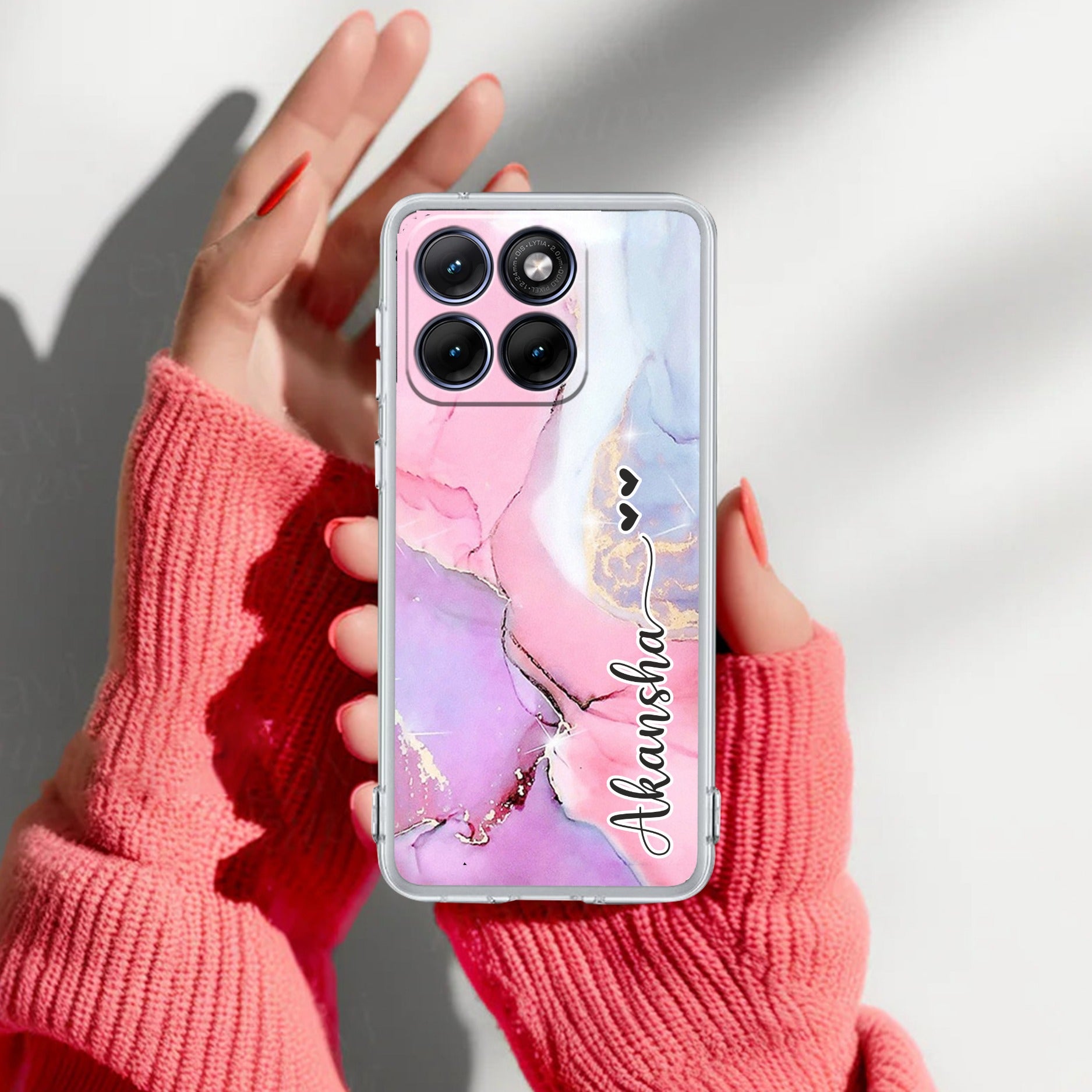 Pink Gradient Marble Customize Anti Yellow Case For Motorola Edge 60 Stylus 5G