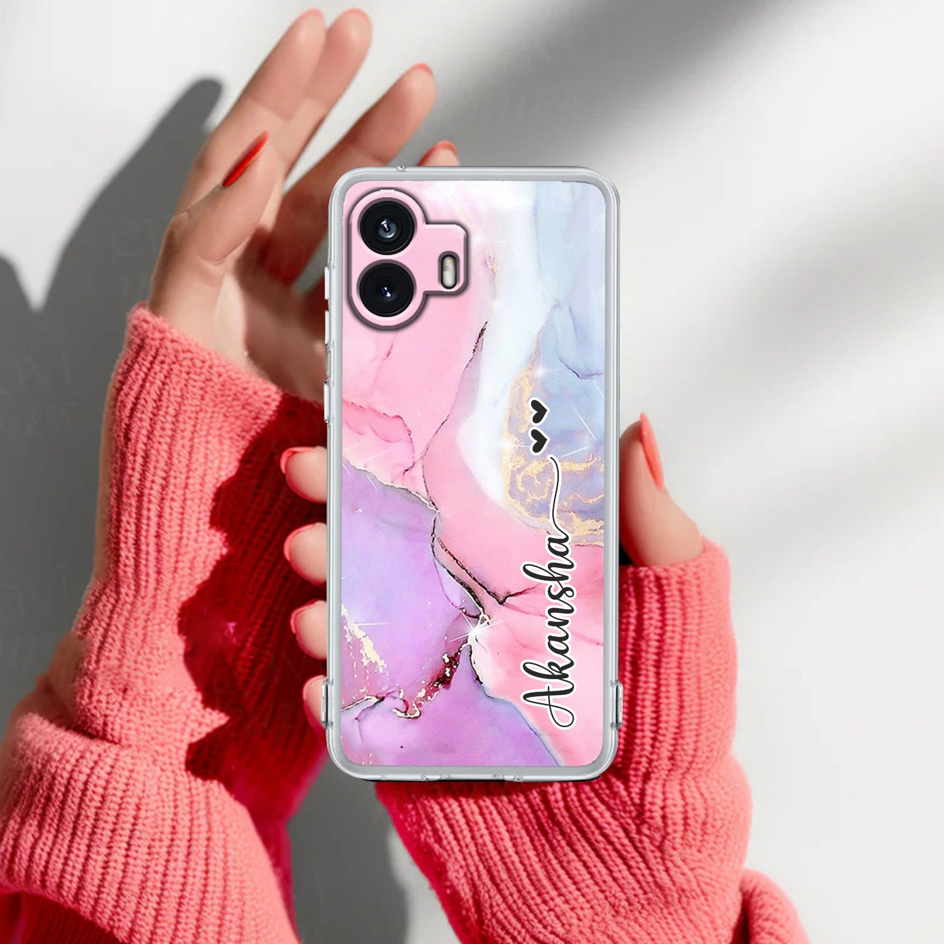 Pink Gradient Marble Customize Transparent Silicon Case For Nothing Phone 2