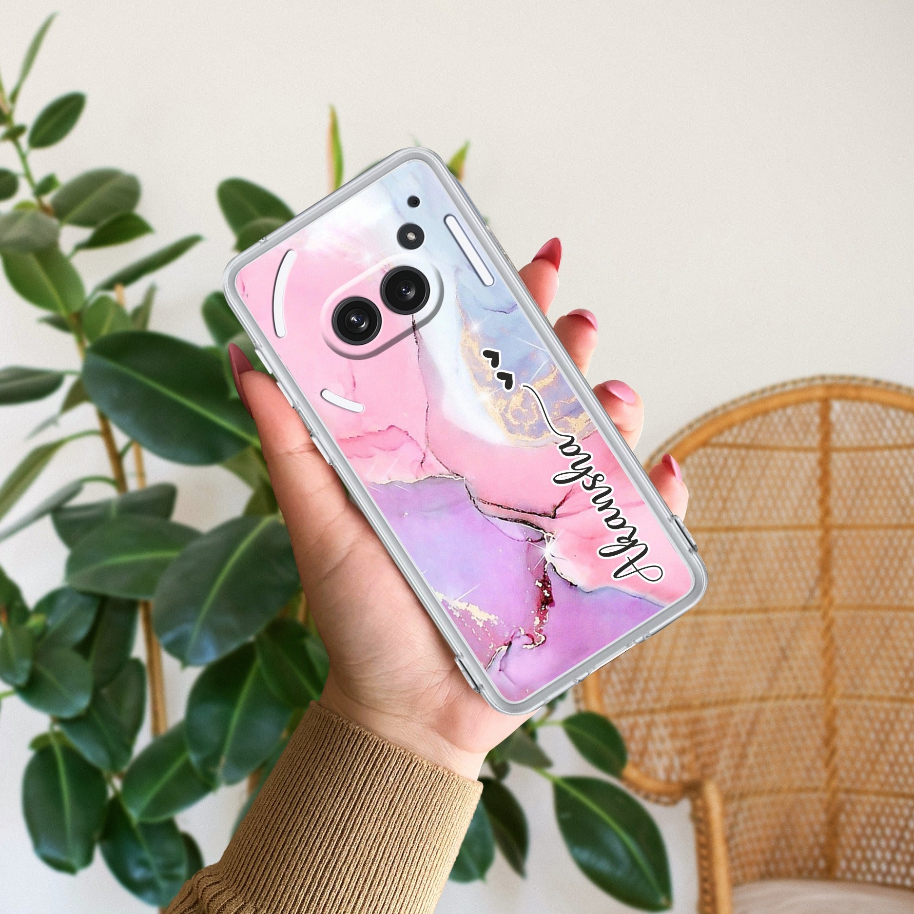 Pink Gradient Marble Customize Transparent Silicon Case For Nothing Phone 2a Plus