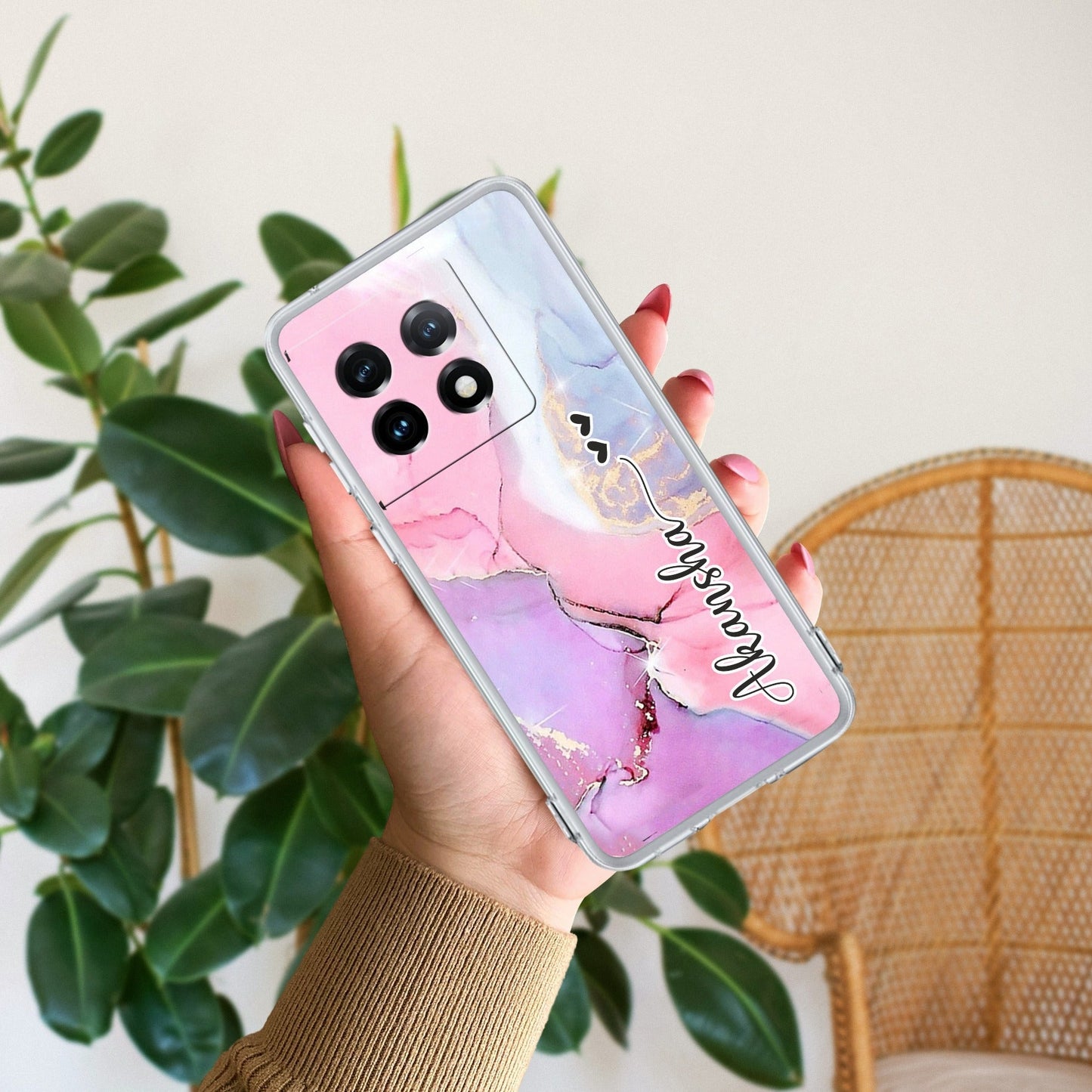 Pink Gradient Marble Customize Transparent Silicon Case For OnePlus
