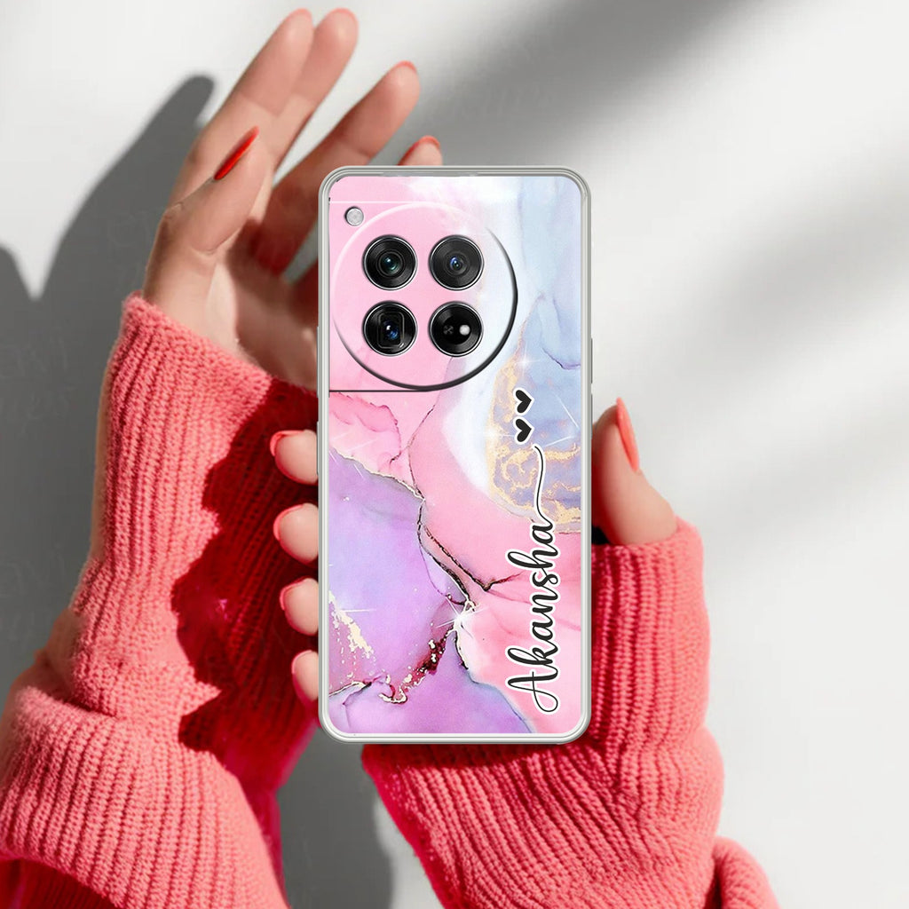 Pink Gradient Marble Customize Anti Yellow Case For OnePlus 12 5G
