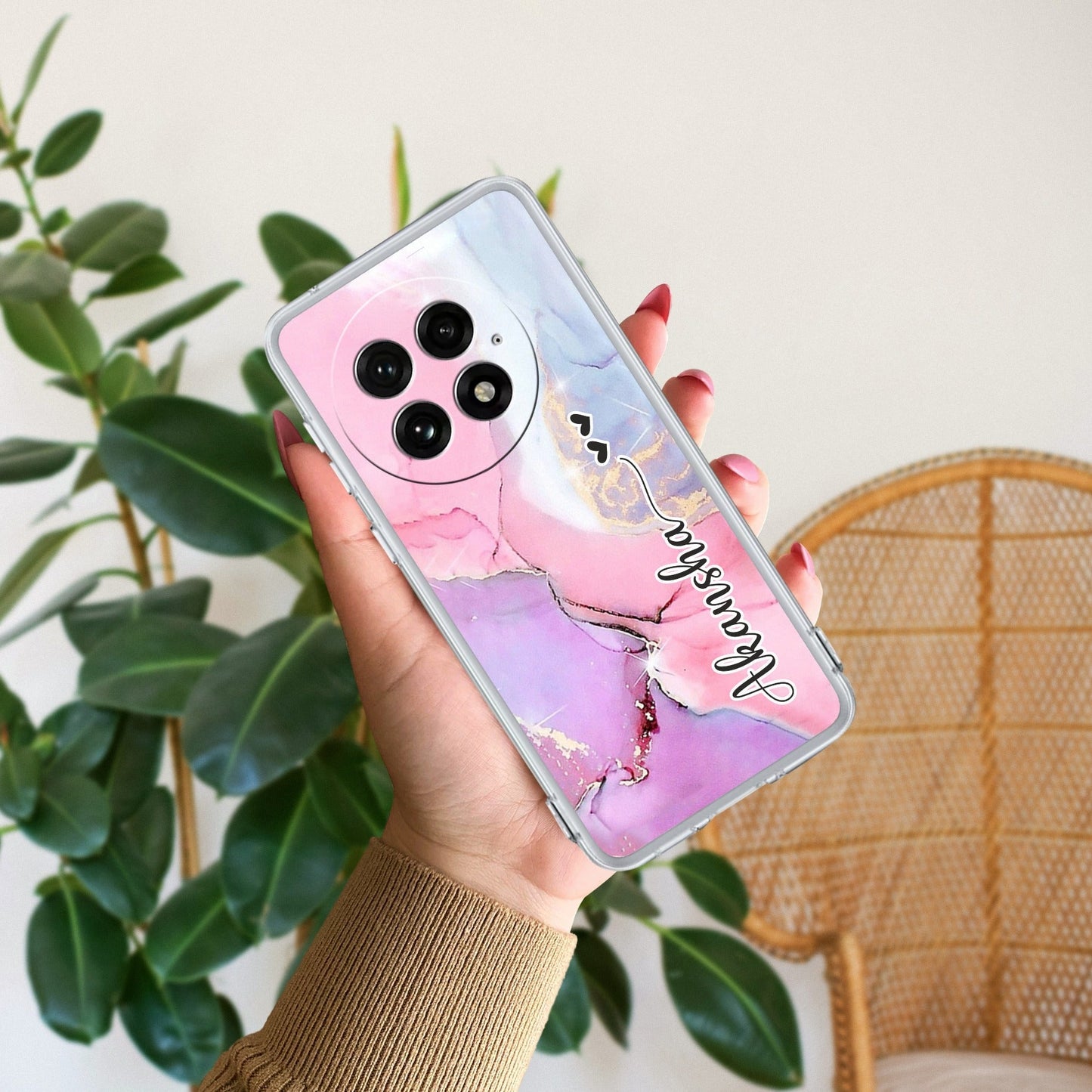 Pink Gradient Marble Customize Transparent Silicon Case For OnePlus