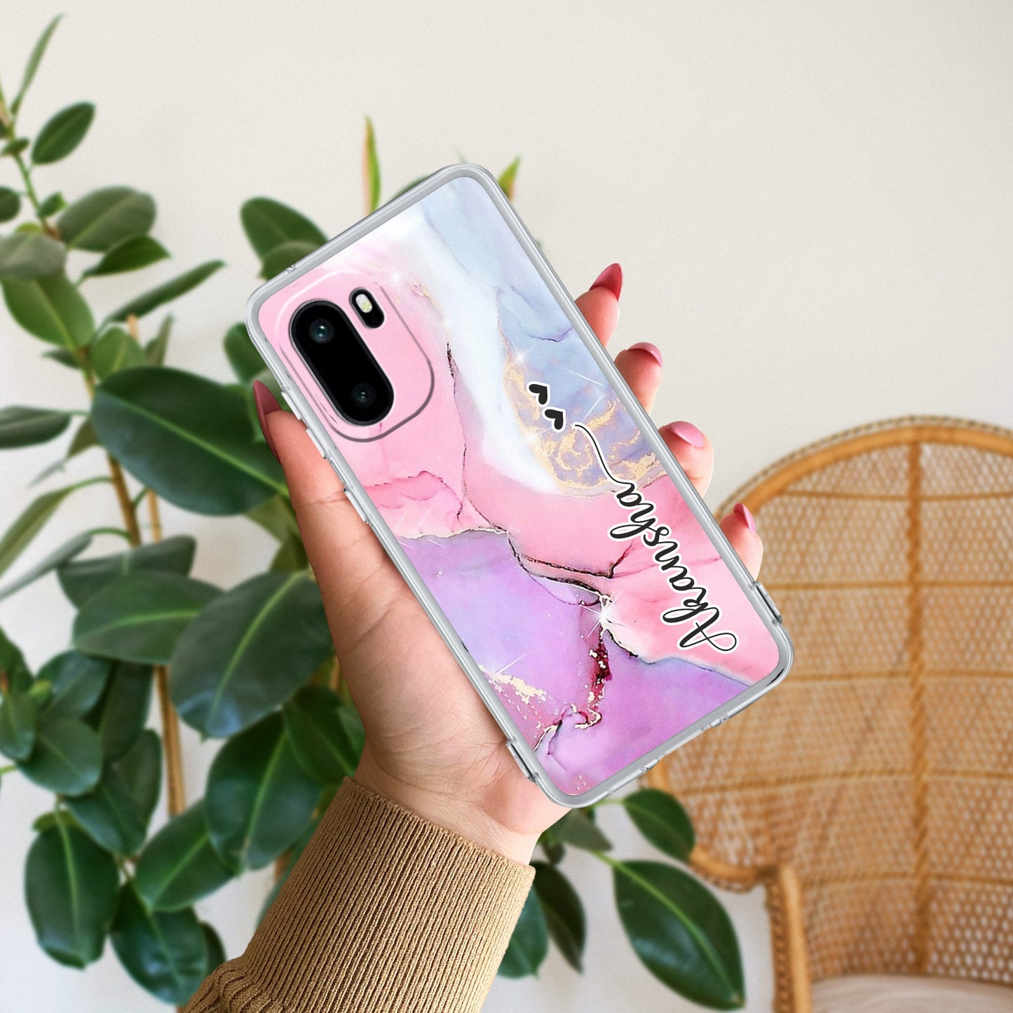 Pink Gradient Marble Customize Transparent Silicon Case For OnePlus