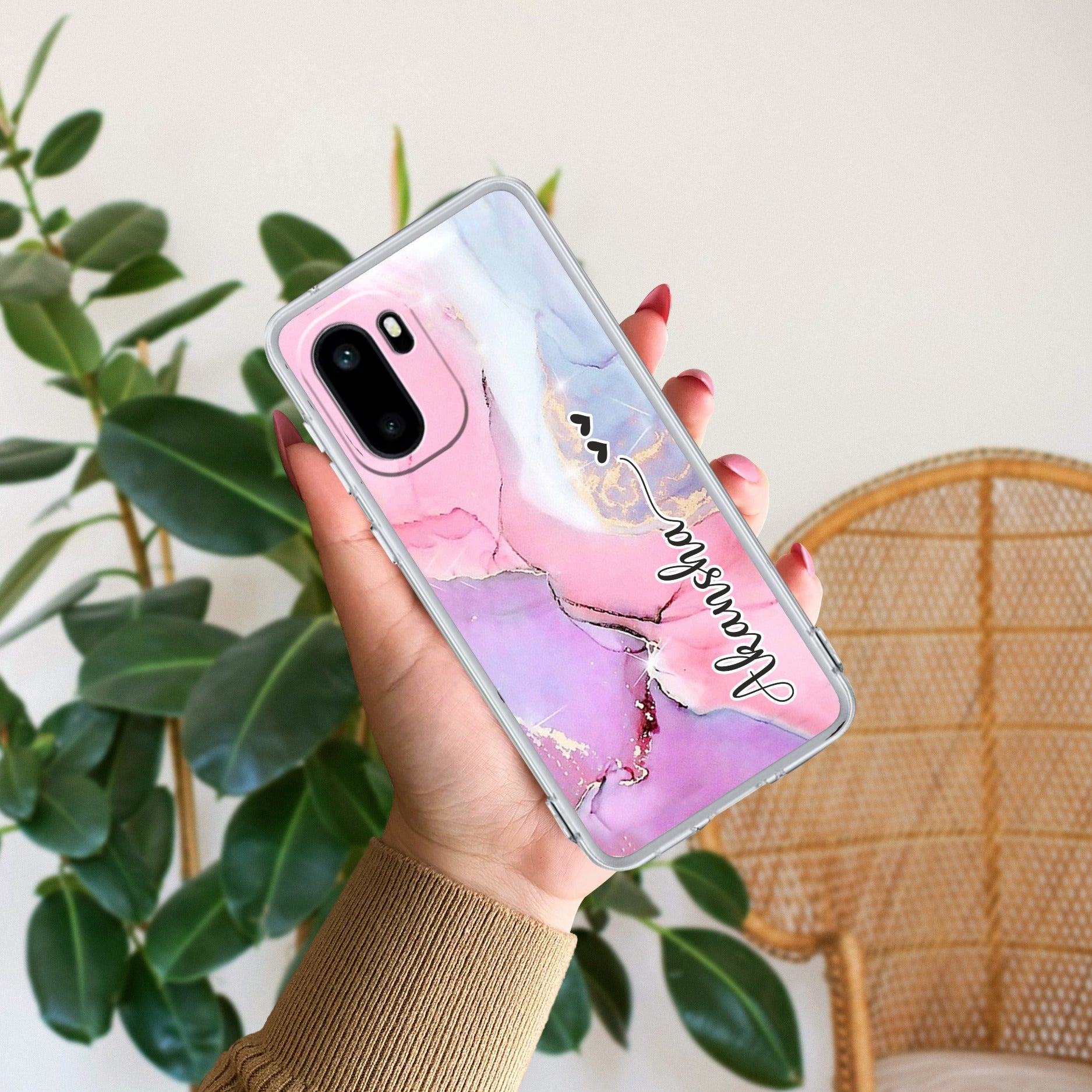 Pink Gradient Marble Customize Anti Yellow Case For OnePlus 15R 5G