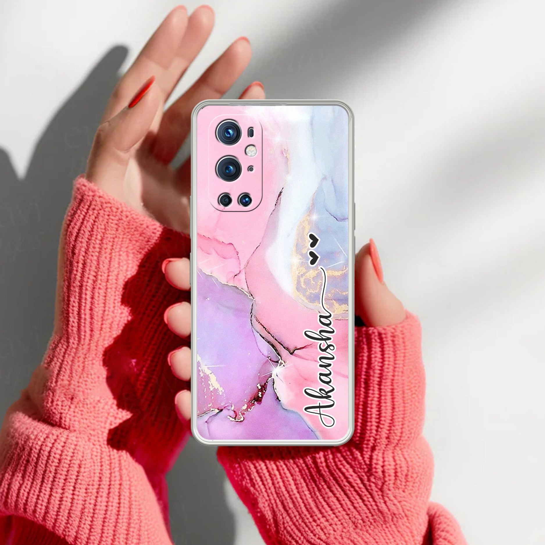 Pink Gradient Marble Customize Transparent Silicon Case For OnePlus