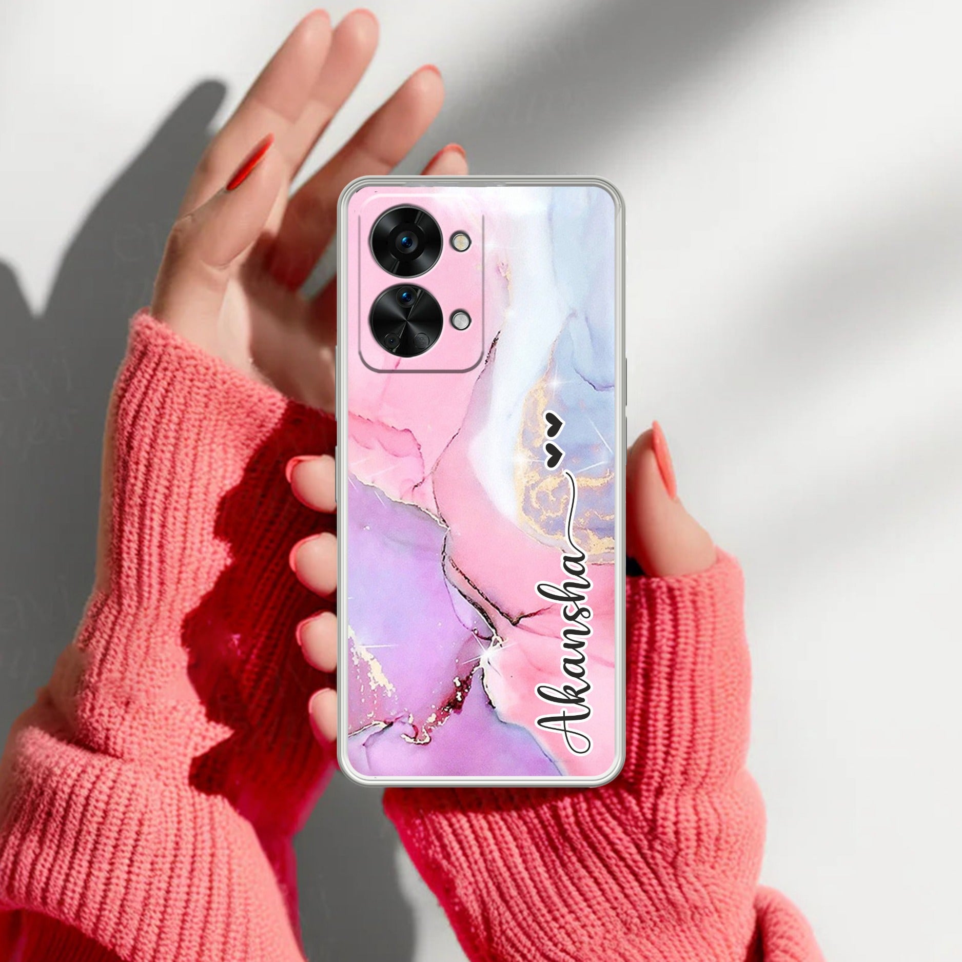 Pink Gradient Marble Customize Transparent Silicon Case For OnePlus