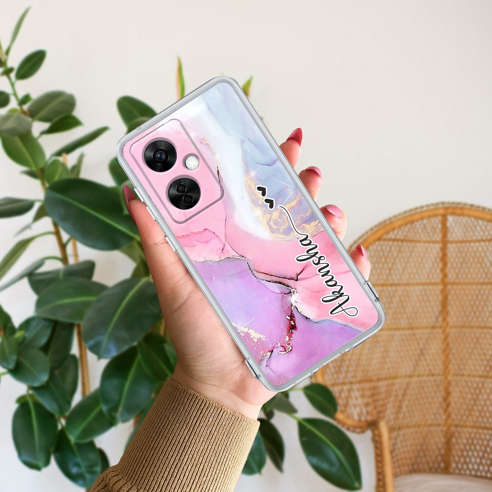 Pink Gradient Marble Customize Transparent Silicon Case For OnePlus