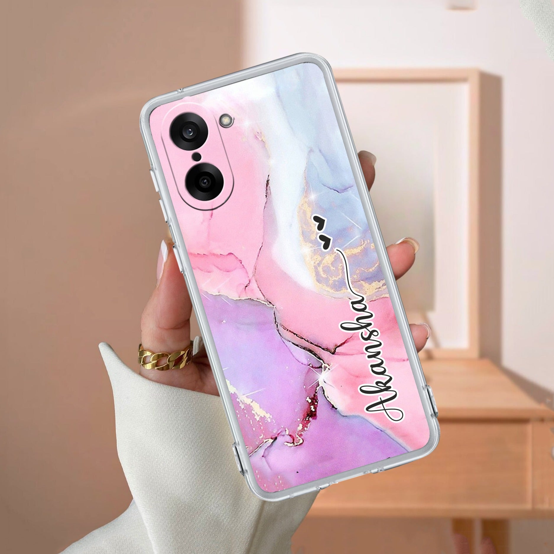 Pink Gradient Marble Customize Transparent Silicon Case For OnePlus