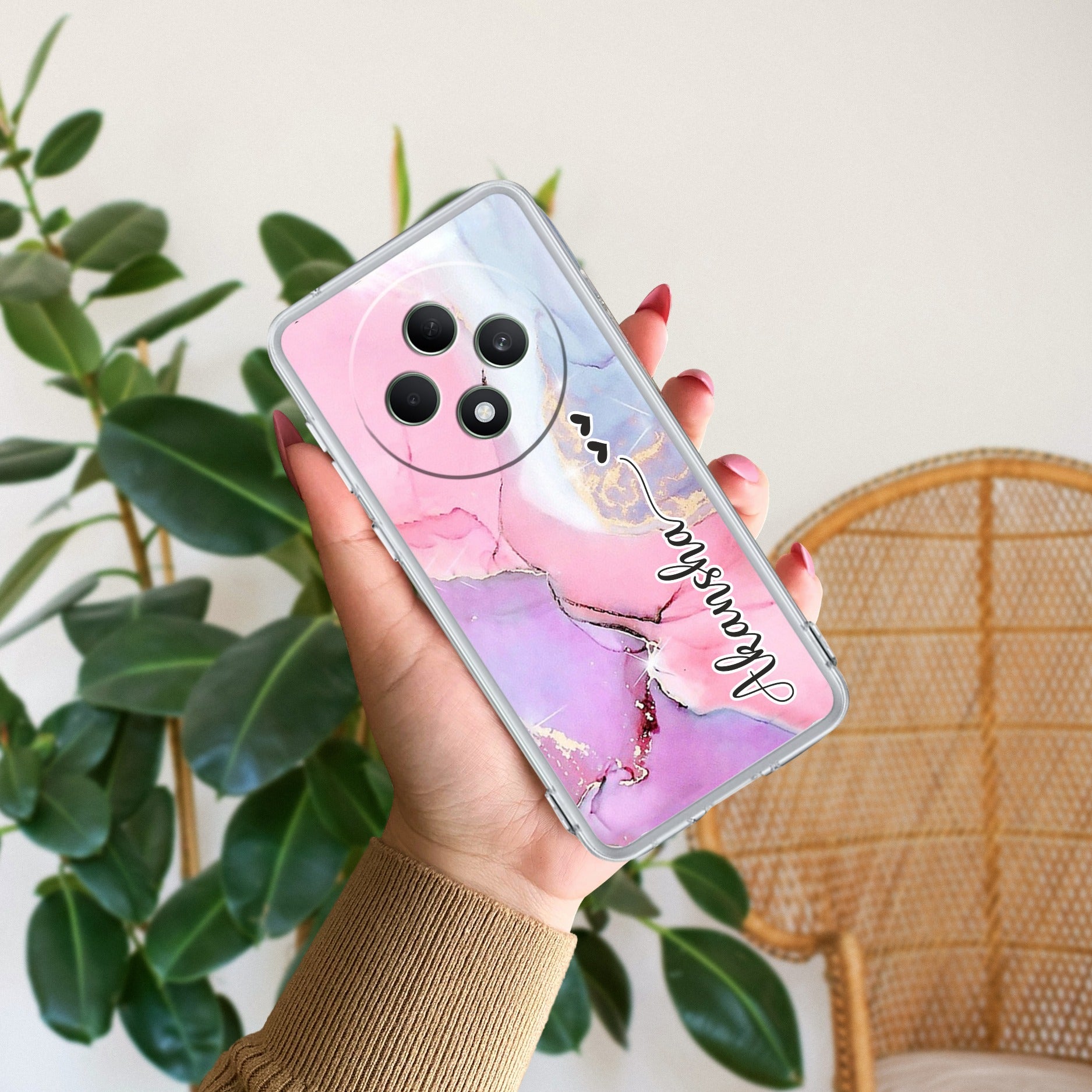 Pink Gradient Marble Customize Anti Yellow Case For Oppo F27 5G