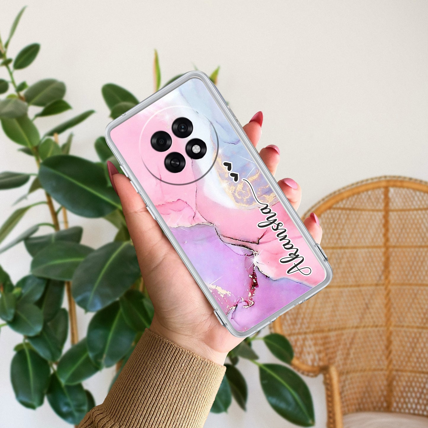 Pink Gradient Marble Customize Transparent Silicon Case For Oppo